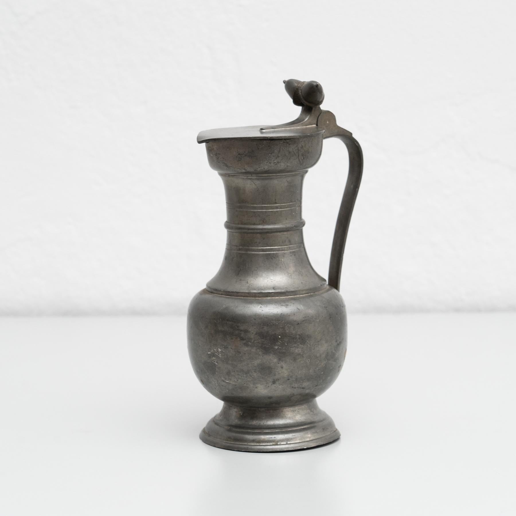 Spanish Traditional Vintage Metal Lidded Jug, circa 1970 For Sale