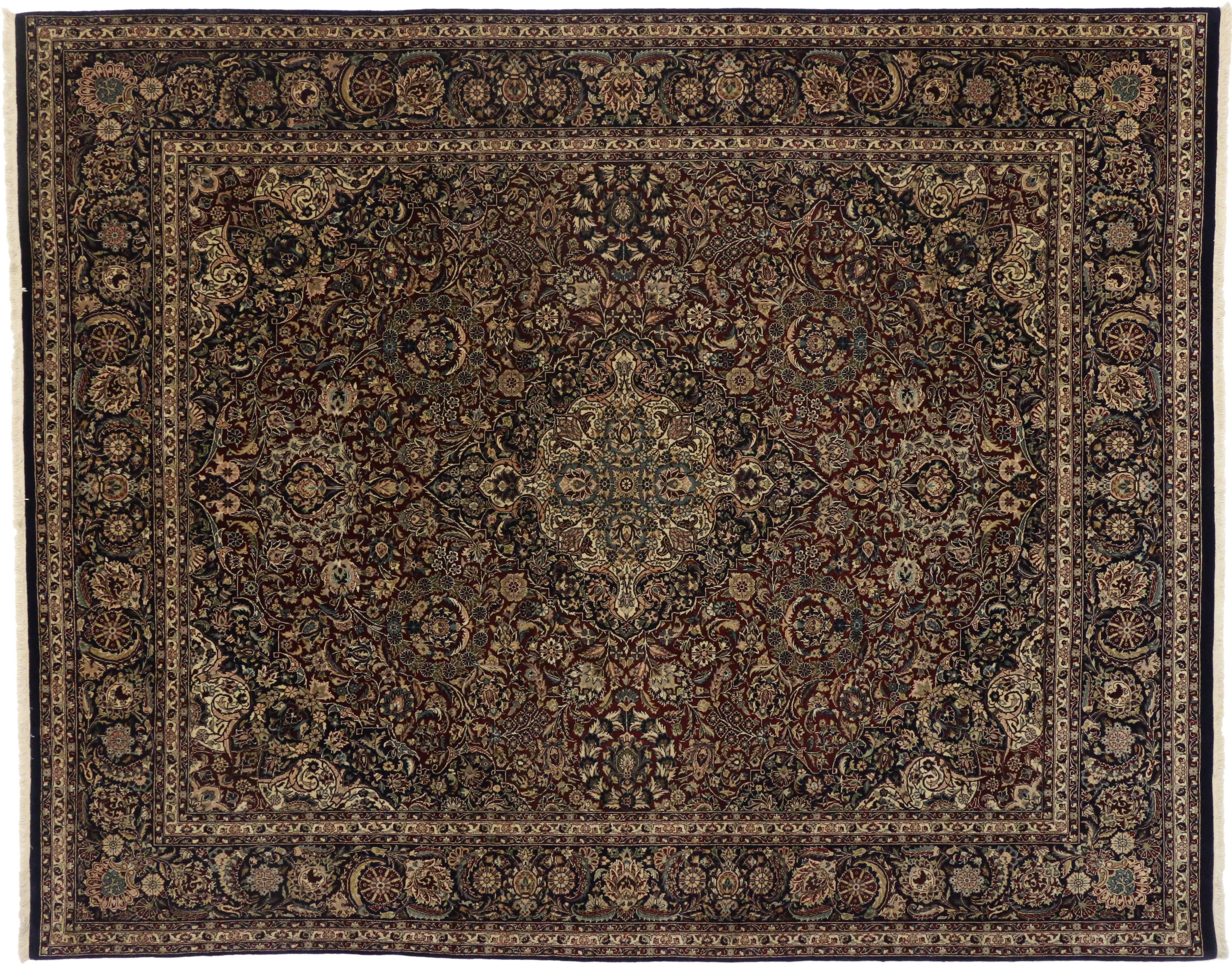 Hand-Knotted Traditional Vintage Persian Style Rug with All-Over Floral Motif For Sale