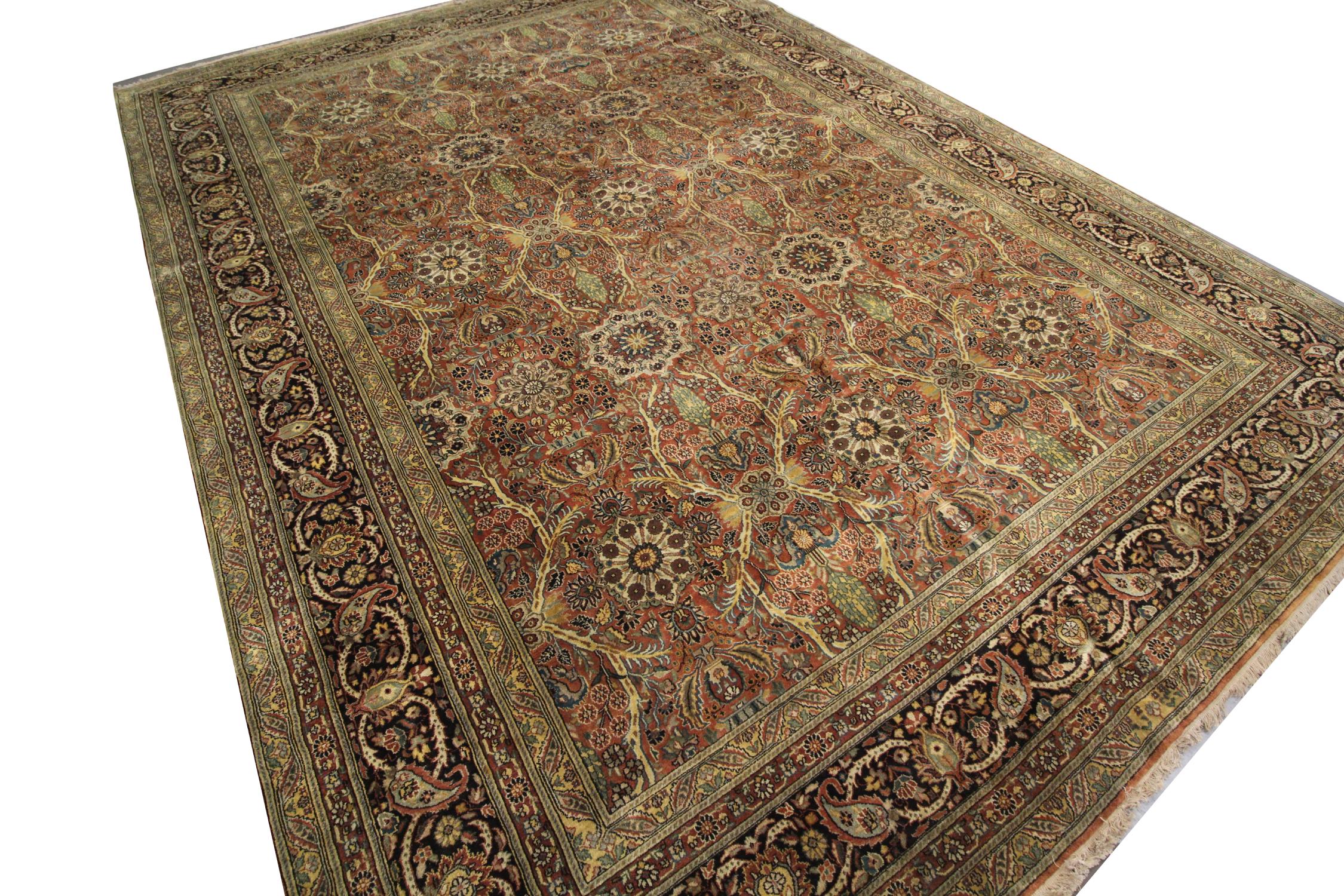 Traditioneller handgewebter Vintage-Teppich aus rostfarbener Wolle  (Agra) im Angebot
