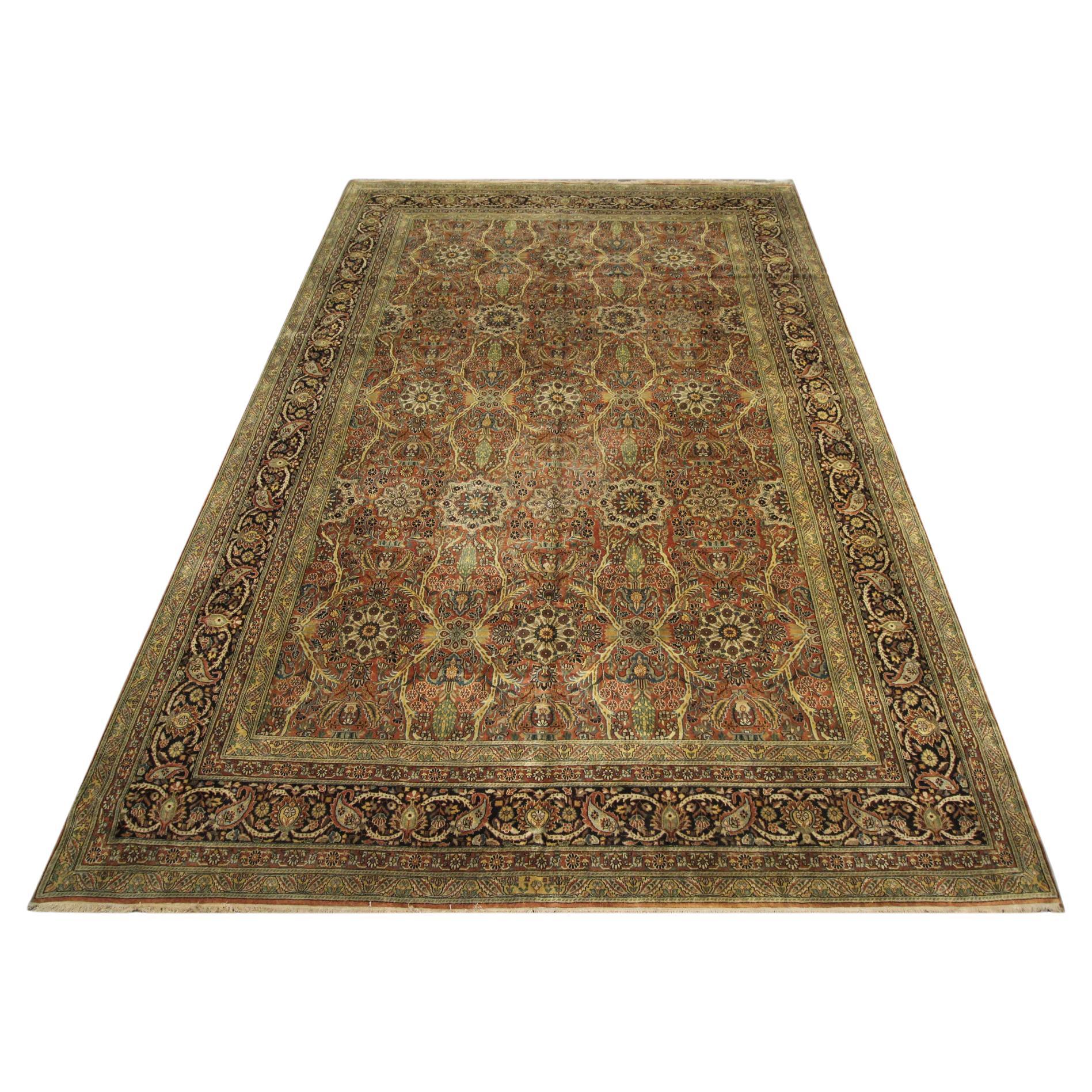 Traditional Vintage Rug Large Carpet Rust Wool Handwoven Area Rug