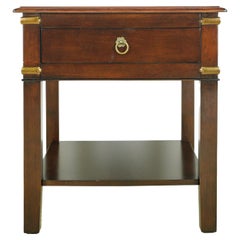 Vintage Traditional Walnut Brass Accents 1 Drawer Side End Table