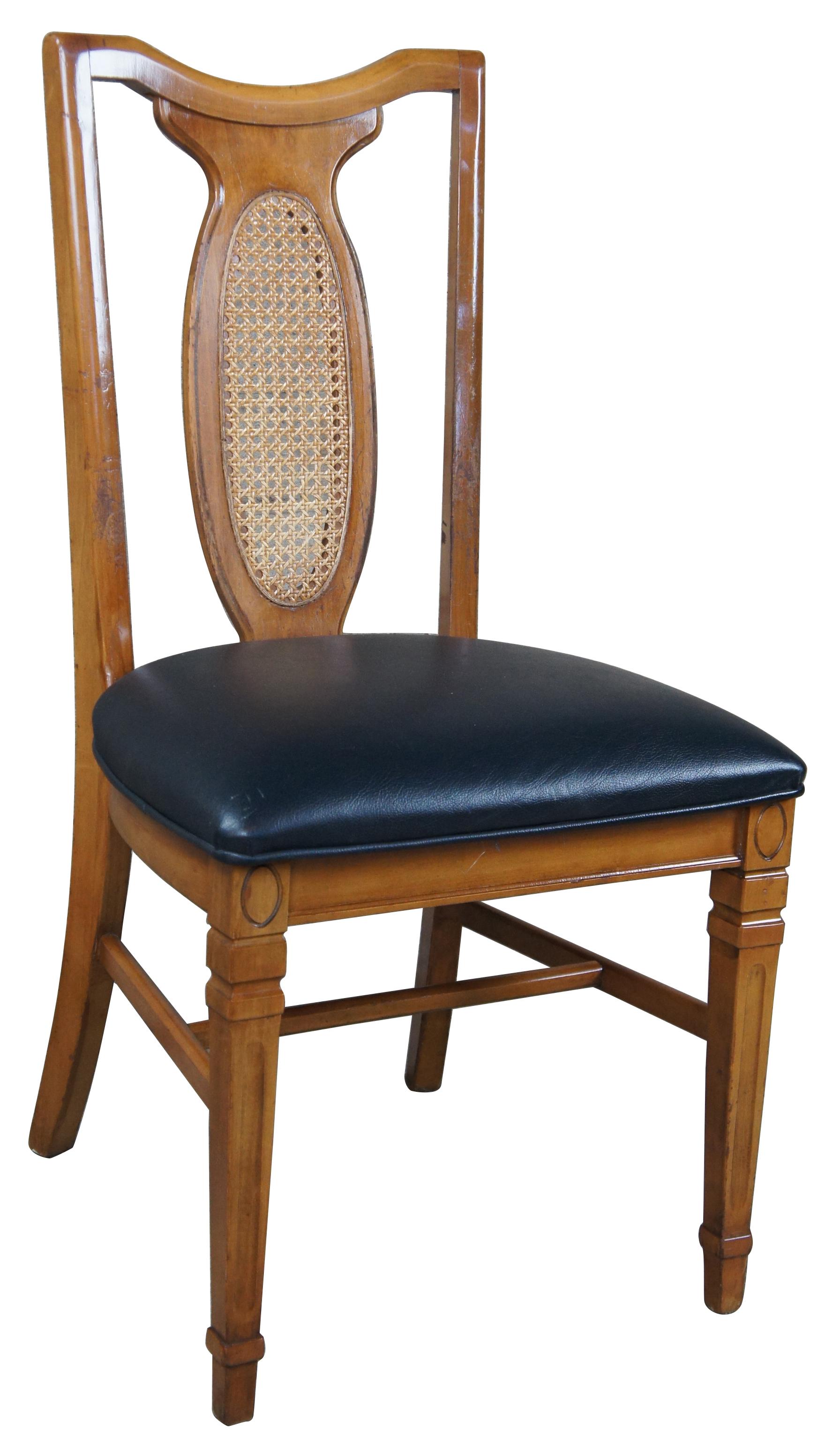 Traditional walnut cane back and black vinyl side chair desk office dining.
  