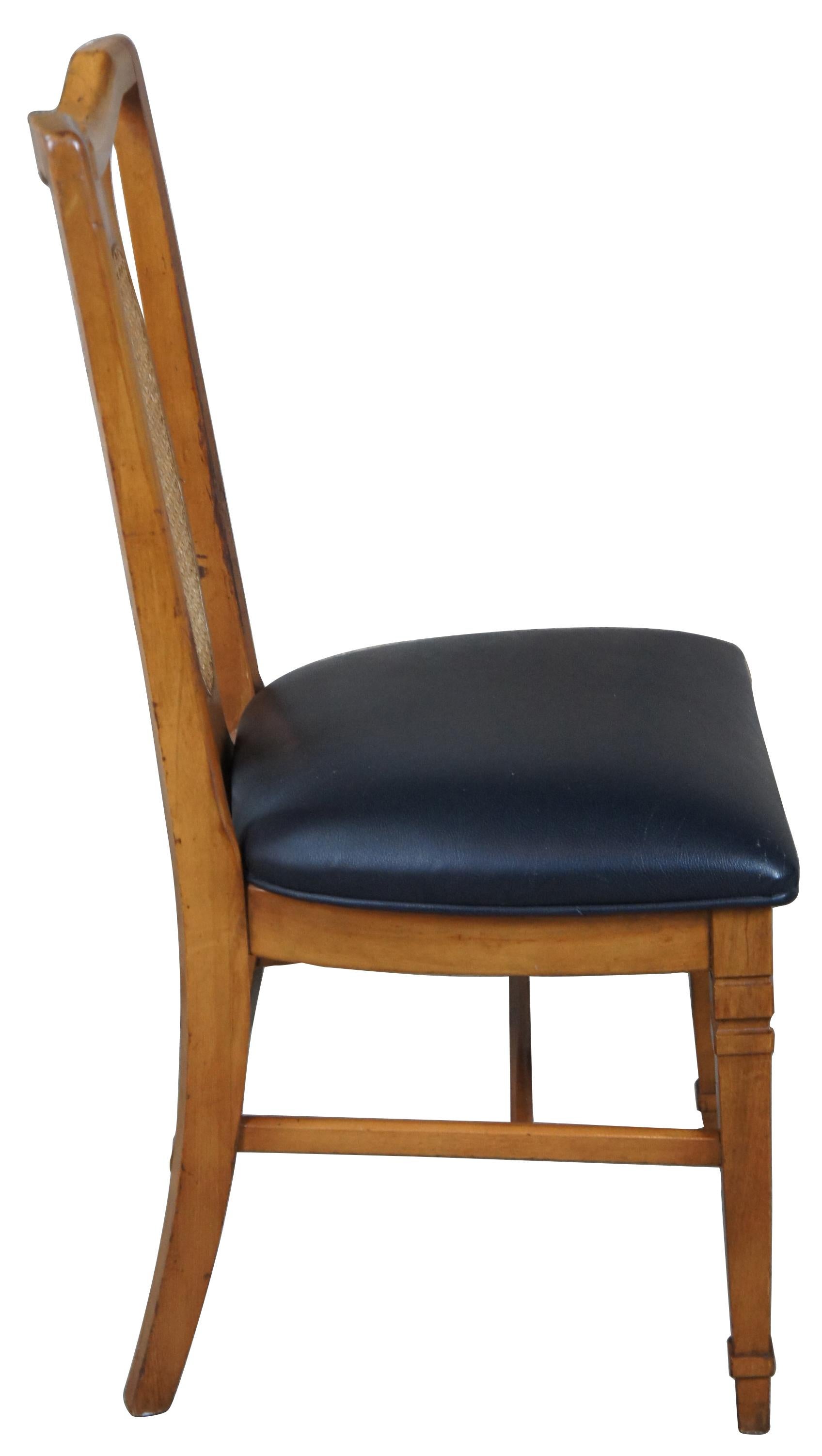 Neoclassical Traditional Walnut Cane Back and Black Vinyl Side Chair Desk Office Dining