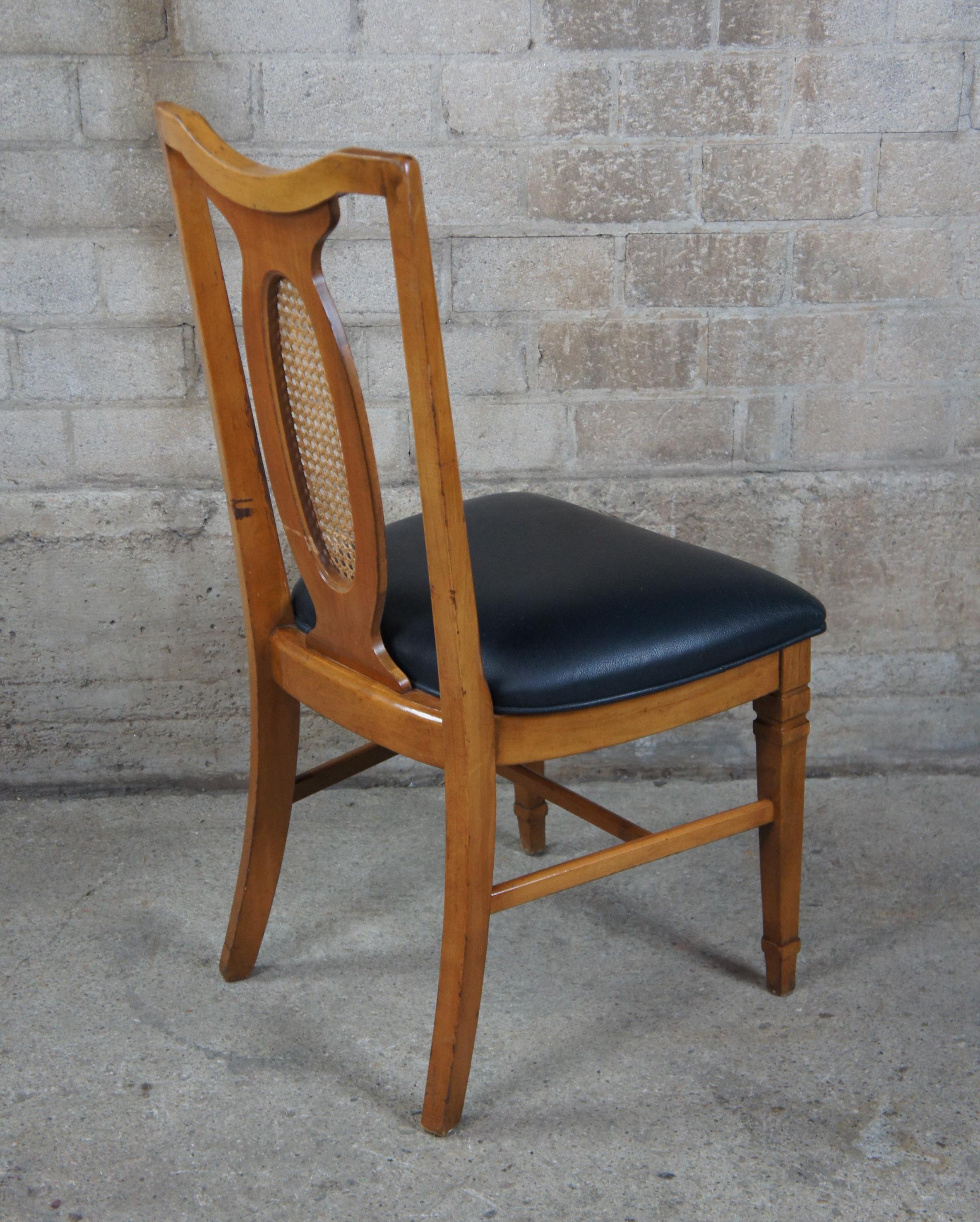 Traditional Walnut Cane Back and Black Vinyl Side Chair Desk Office Dining In Good Condition In Dayton, OH