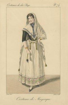 Traditional Woman from Majorca – Hand-Colored Engraving, c.1820