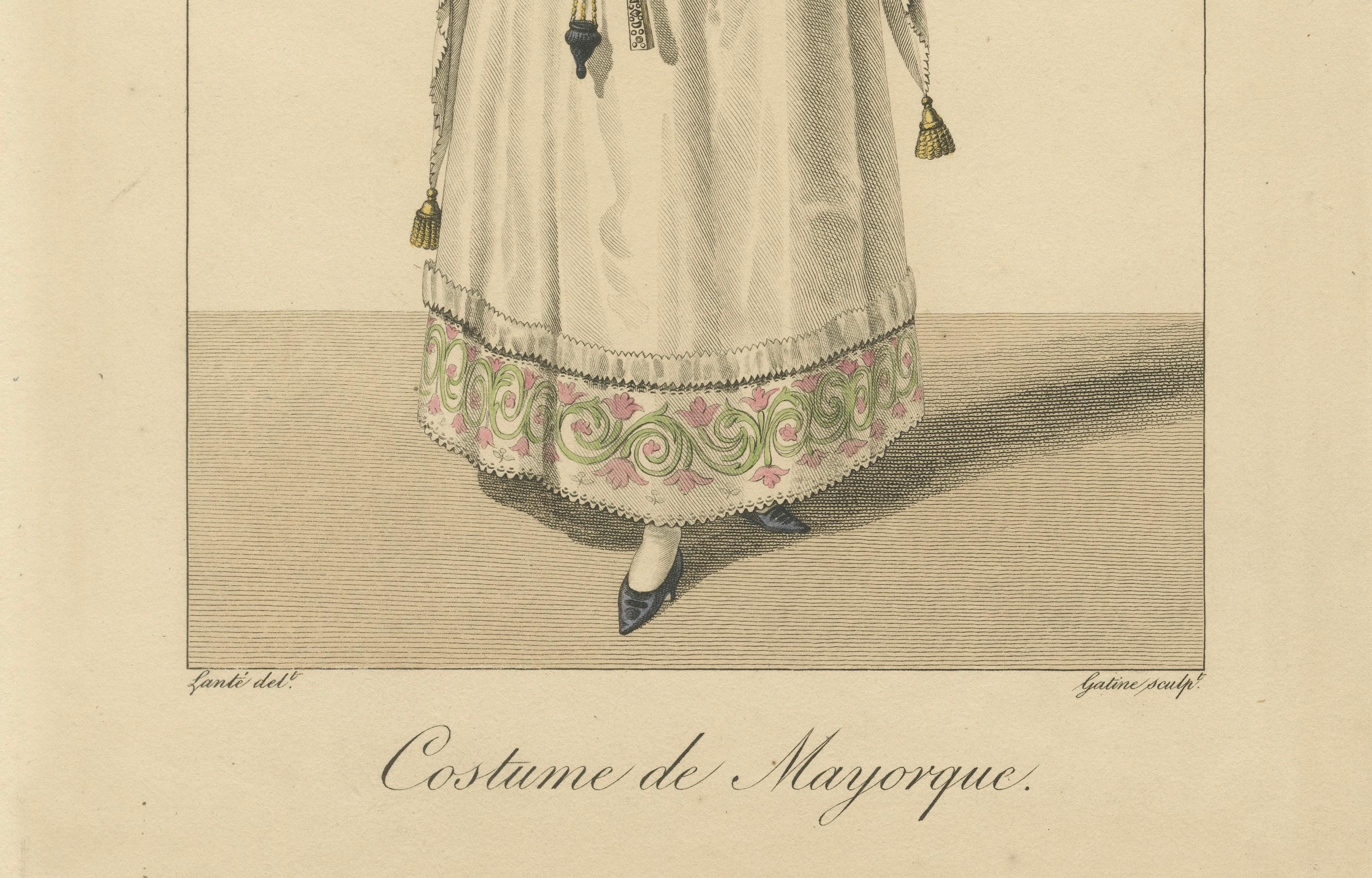 Traditional Woman from Majorca – Hand-Colored Engraving, c.1820