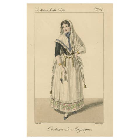 Traditional Woman from Majorca – Hand-Colored Engraving, c.1820