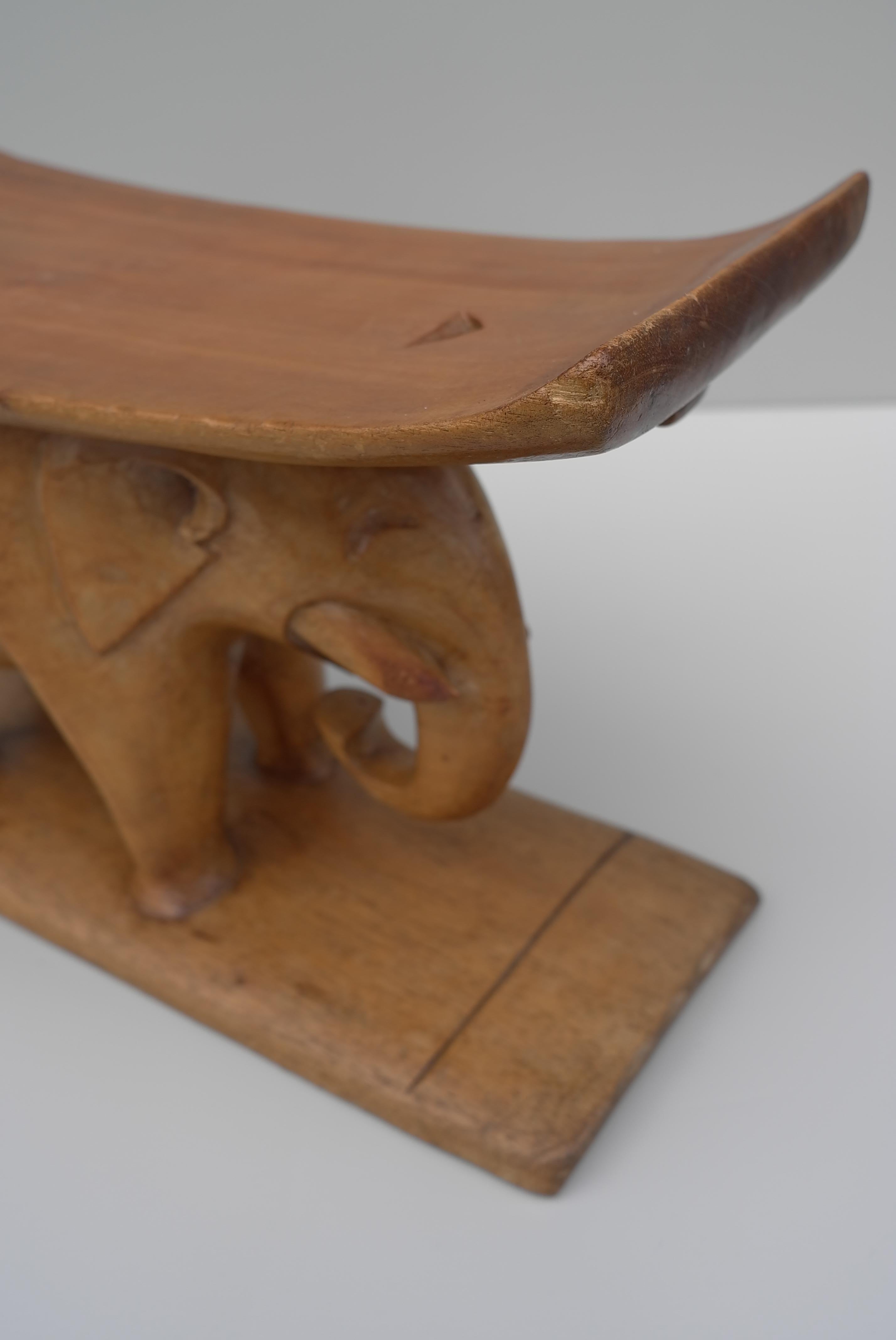 Mid-20th Century Traditional Wooden Carved African Elephant Stool by the Ashanti Tribe Ghana For Sale