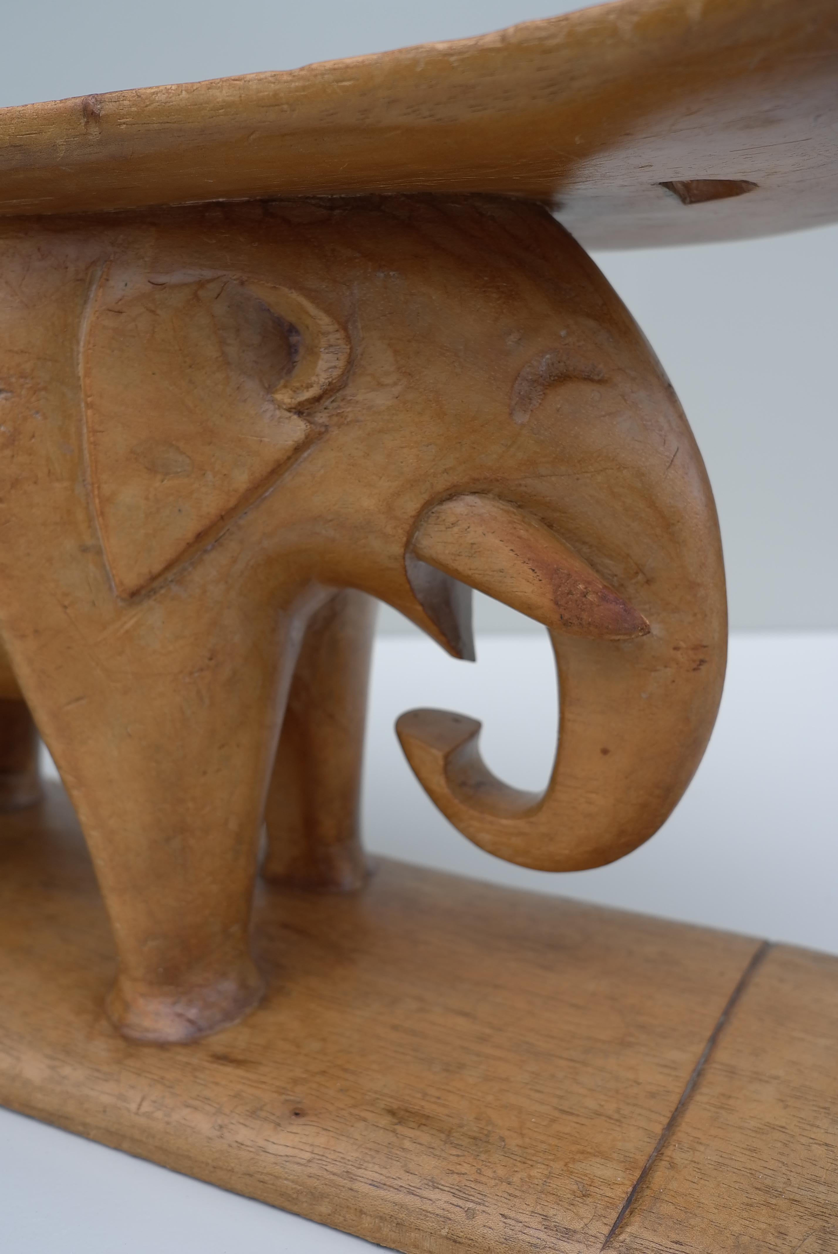 Traditional Wooden Carved African Elephant Stool by the Ashanti Tribe Ghana For Sale 1