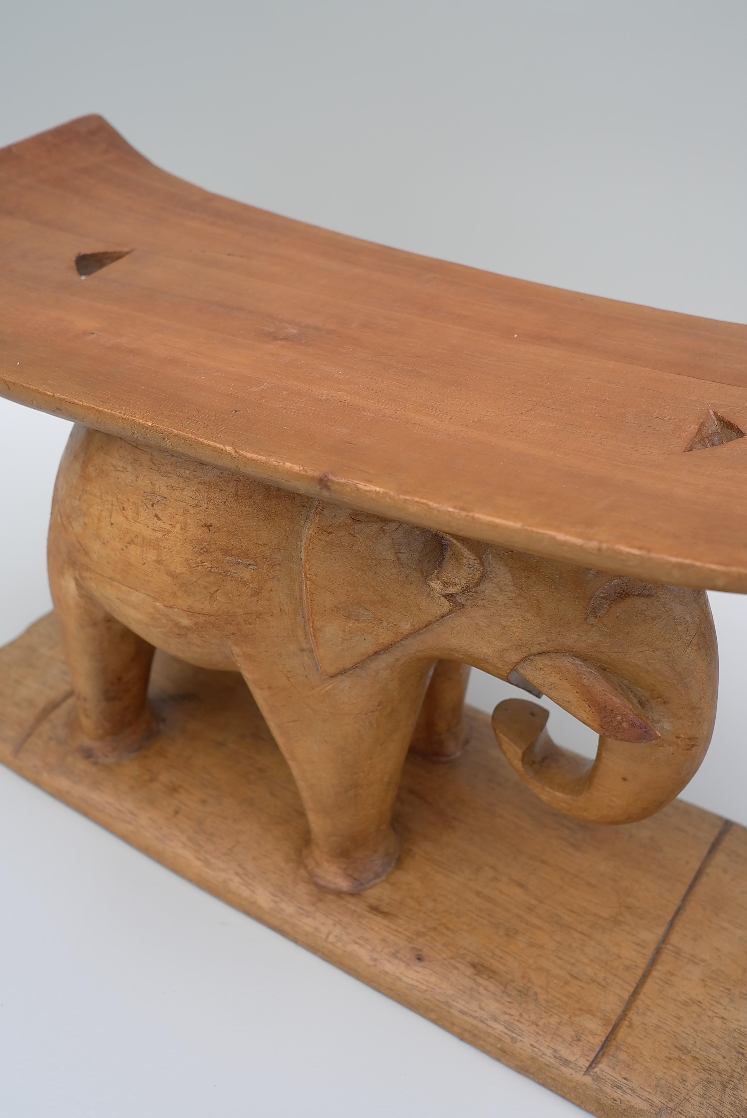 Traditional Wooden Carved African Elephant Stool by the Ashanti Tribe Ghana For Sale 2