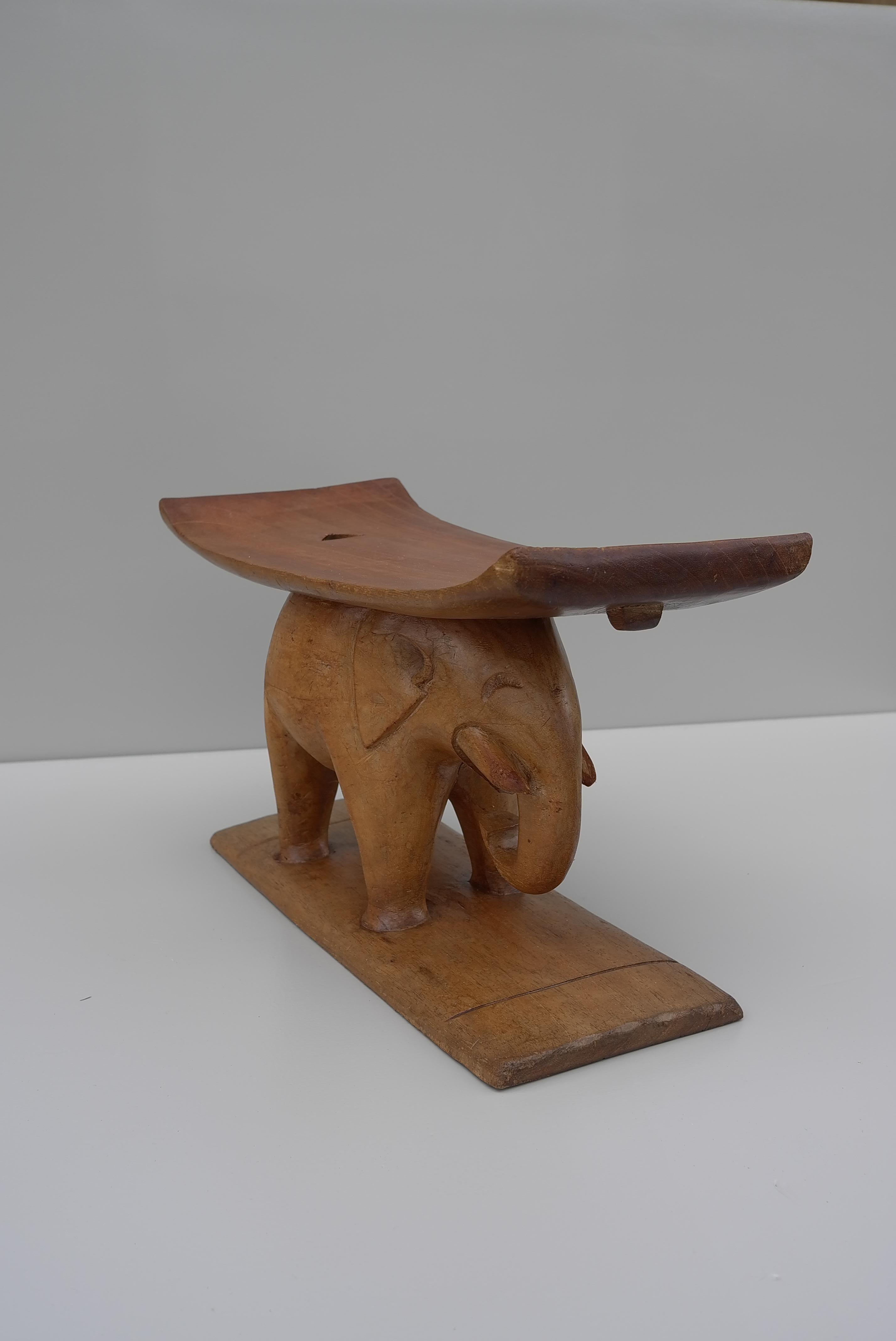 Traditional Wooden Carved African Elephant Stool by the Ashanti Tribe Ghana For Sale 3