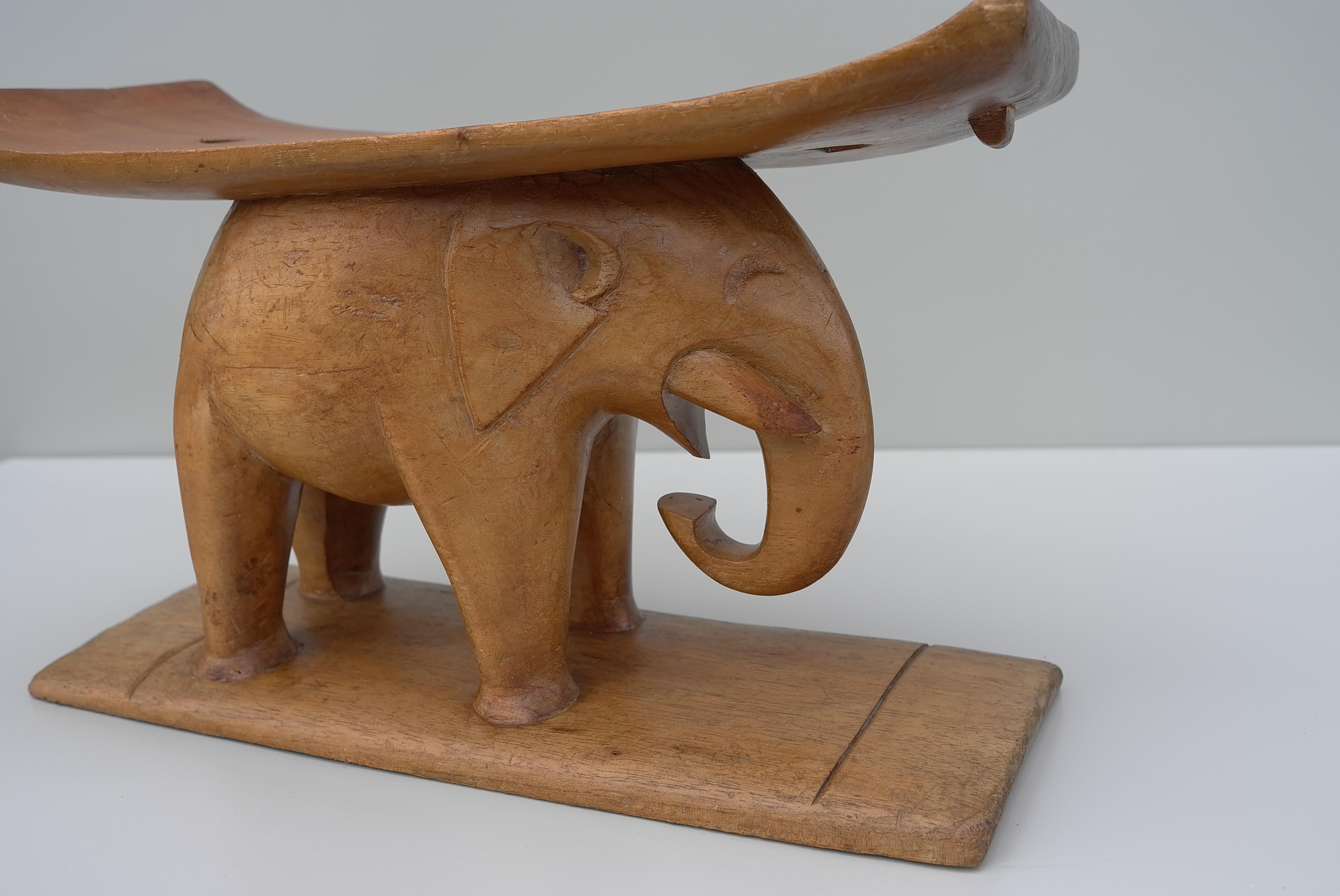 Mid-Century Modern Traditional Wooden Carved African Elephant Stool by the Ashanti Tribe Ghana For Sale