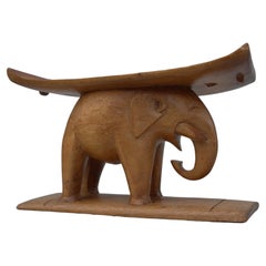 Antique Traditional Wooden Carved African Elephant Stool by the Ashanti Tribe Ghana