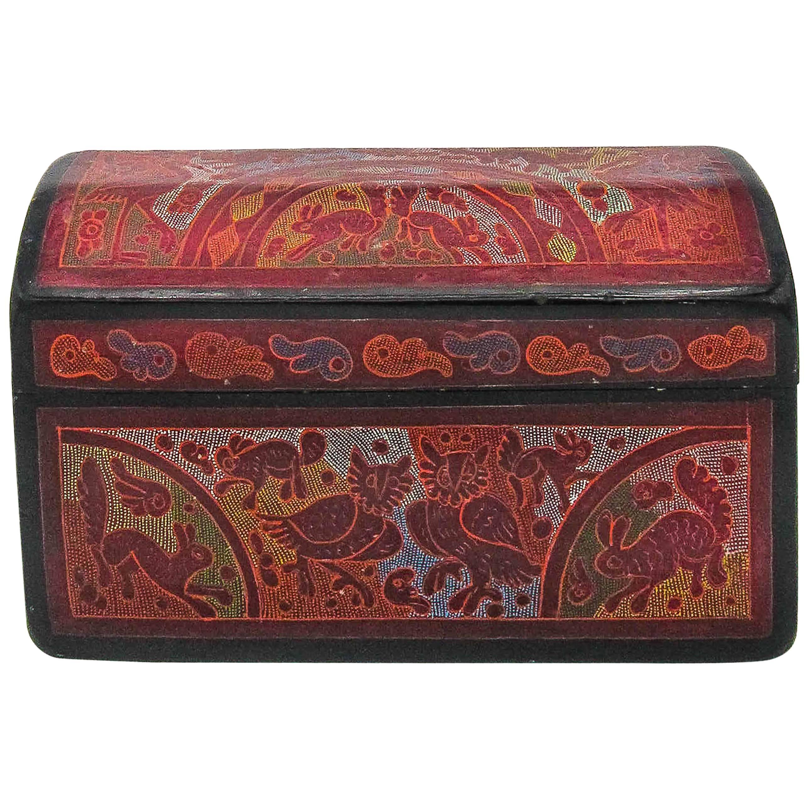 Traditional Wooden Hand-Painted Lacquer Box from Olinalá, Mexico