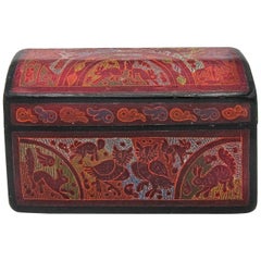 Antique Traditional Wooden Hand-Painted Lacquer Box from Olinalá, Mexico