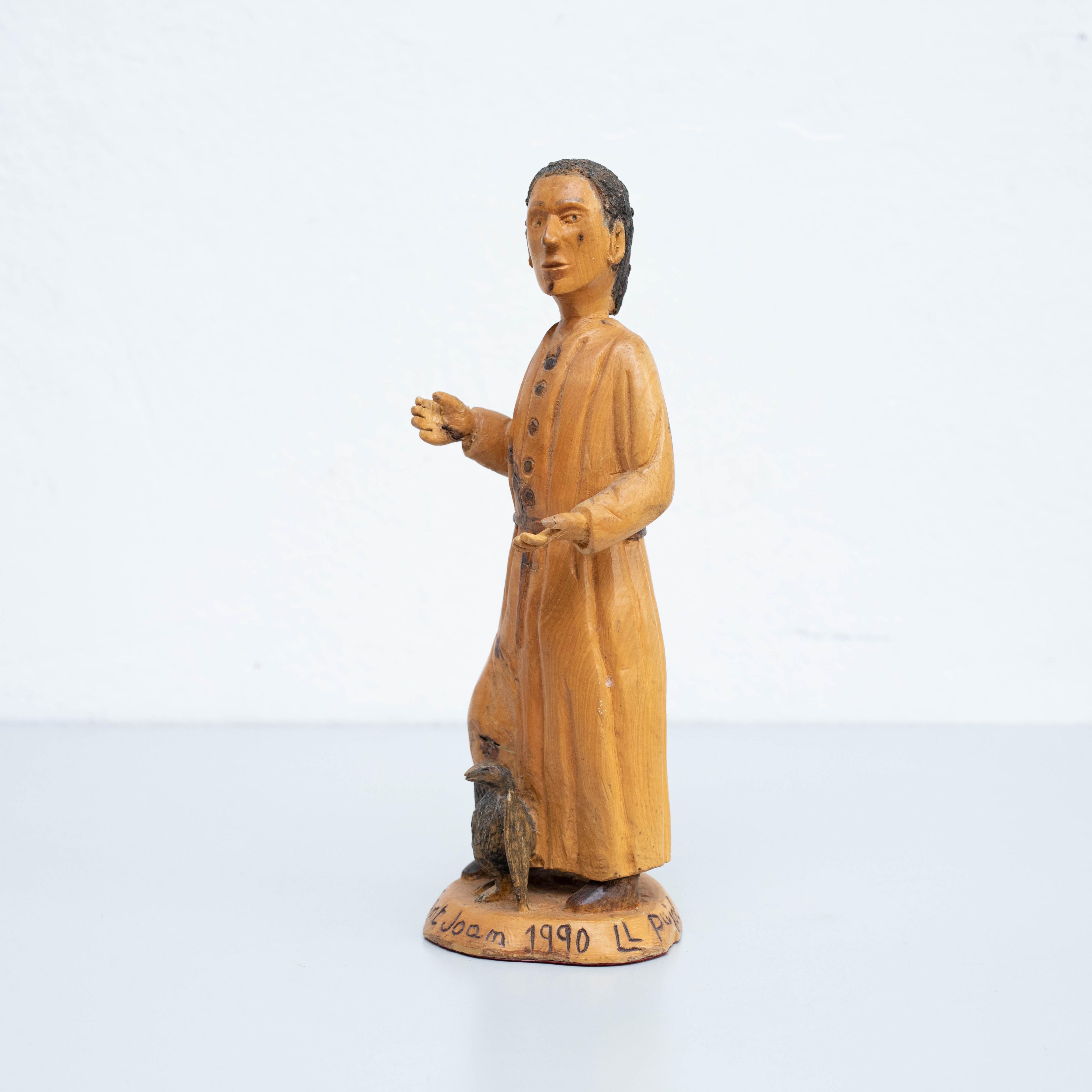 Mid-Century Modern Traditional Wooden Pastoral Art Saint Joan Sculpture For Sale