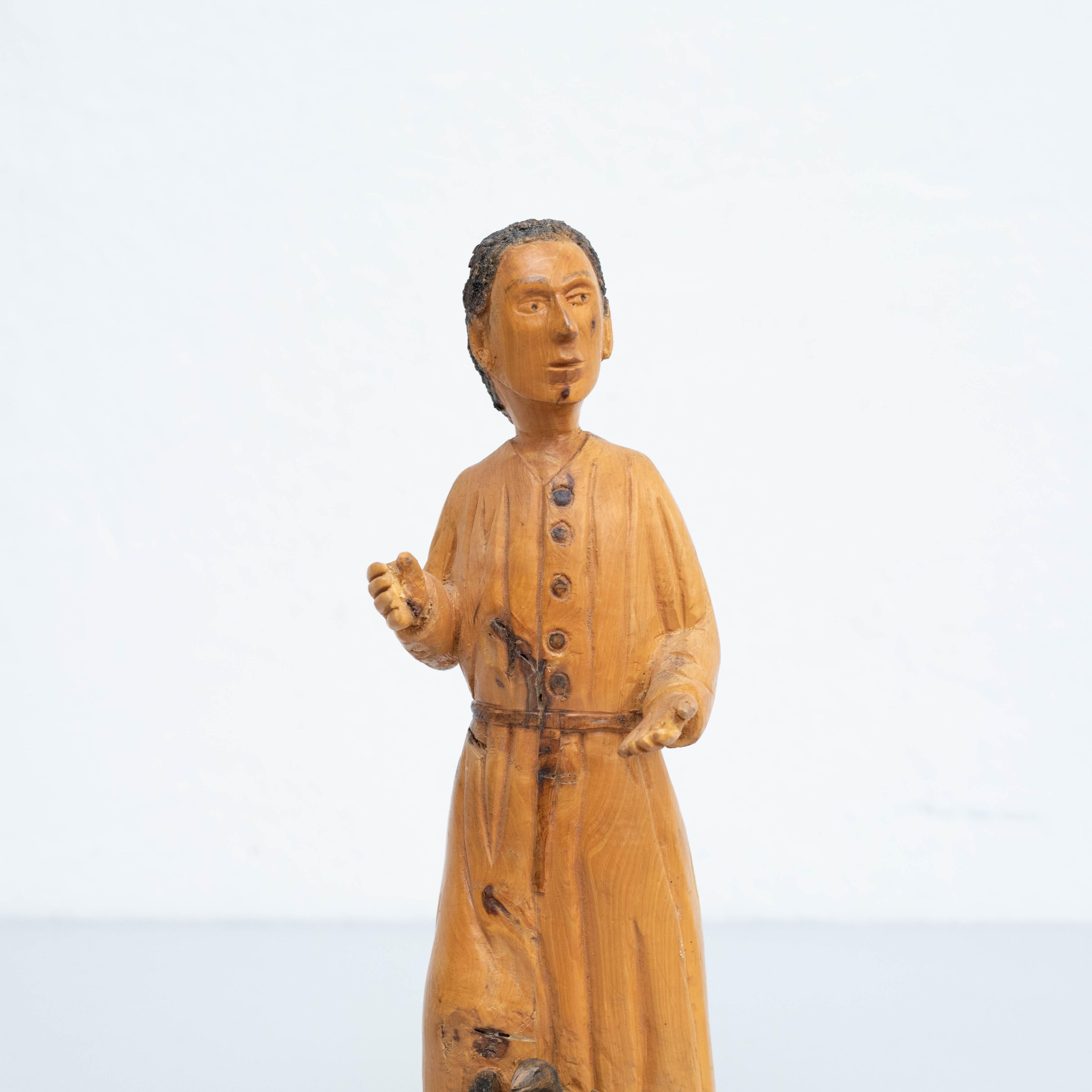 Spanish Traditional Wooden Pastoral Art Saint Joan Sculpture For Sale