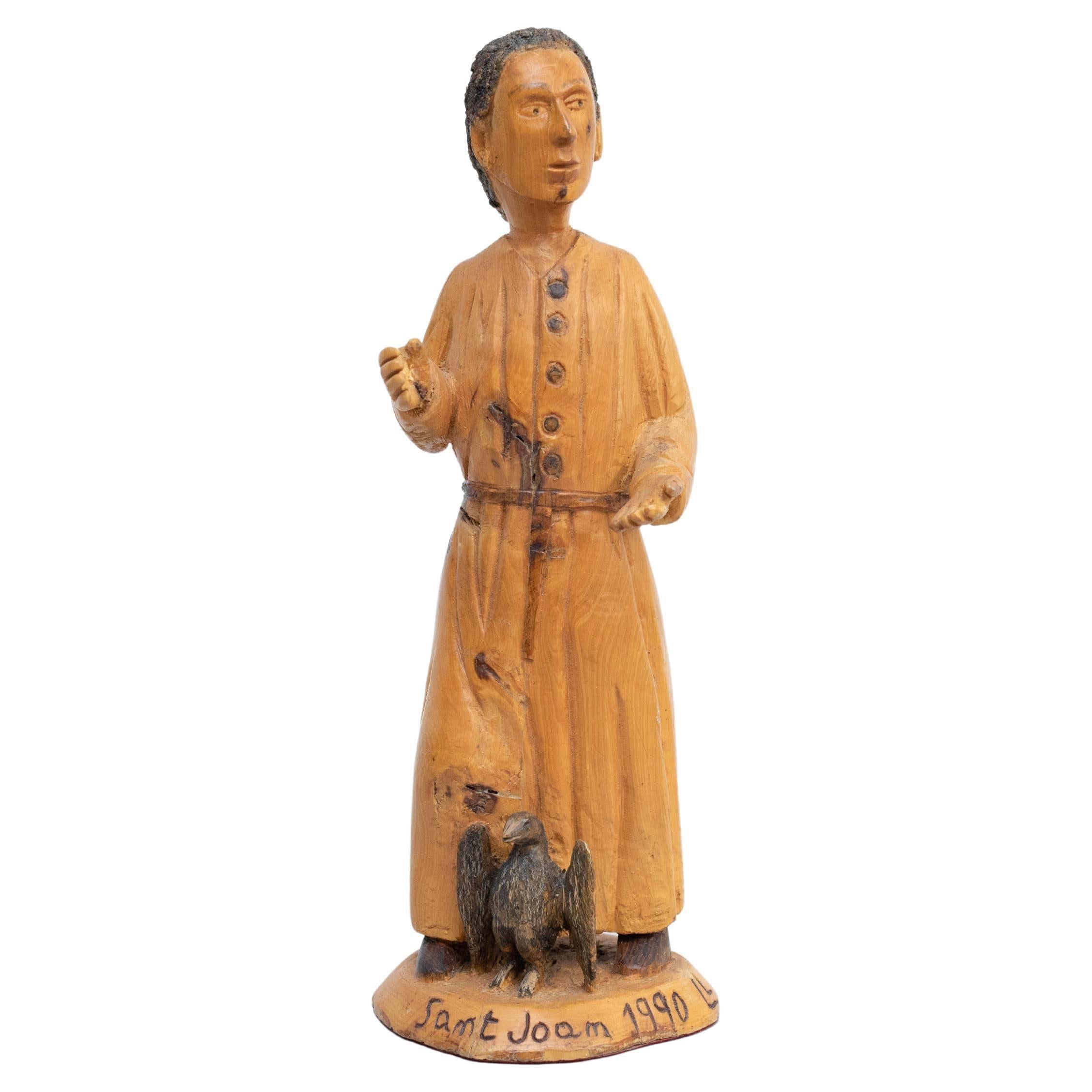 Traditionelle Holz-Skulptur der Heiligen Joan, Pastoral Art im Angebot