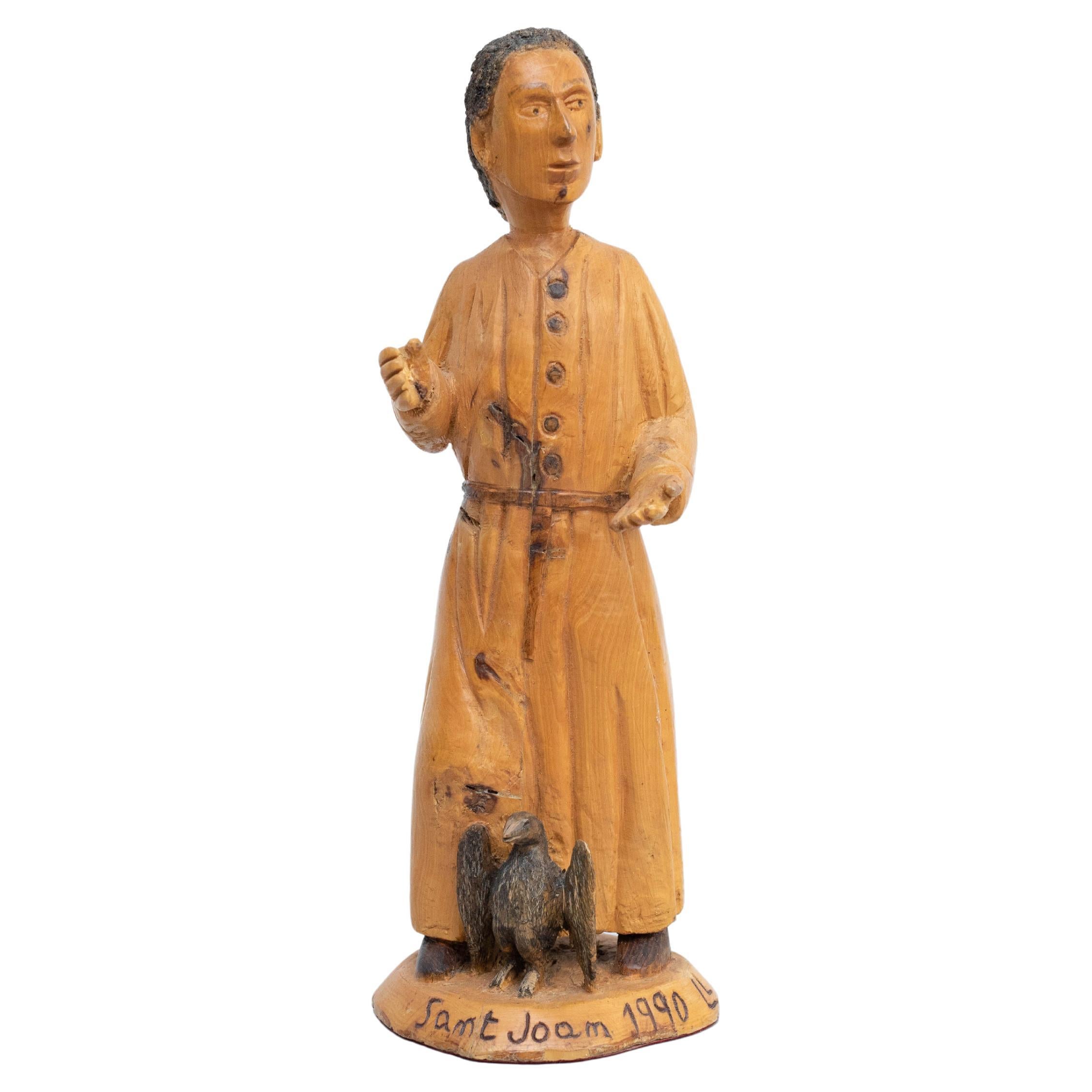 Skulptur der Heiligen Joan aus Holz im traditionellen Pastoralstil im Angebot