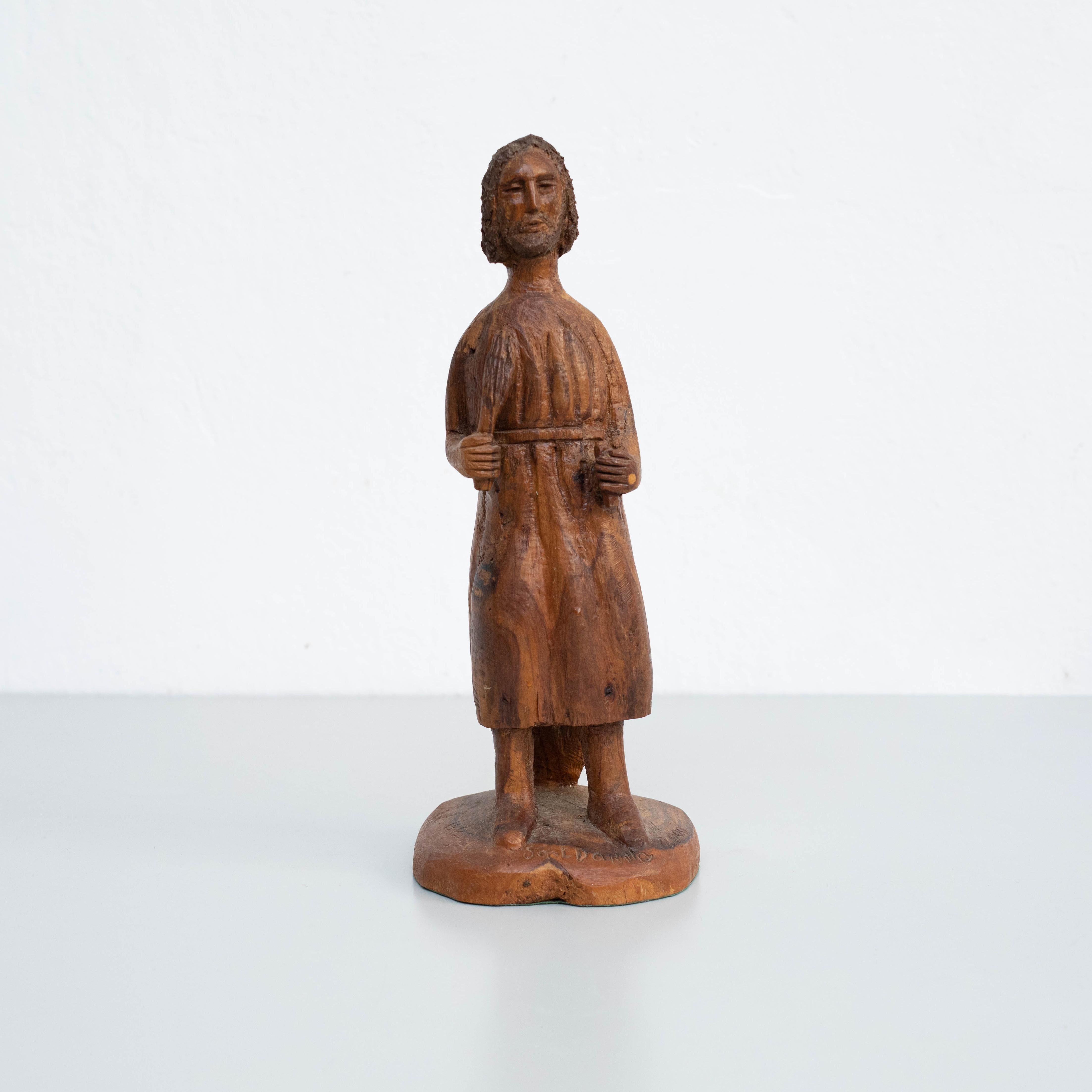 Traditional wooden Pastoral Art Saint Sculpture.
Handmade in the Catalan Pyrenees, 2000.

In original condition, with minor wear consistent with age and use, preserving a beautiful patina.

Materials:
Wood.