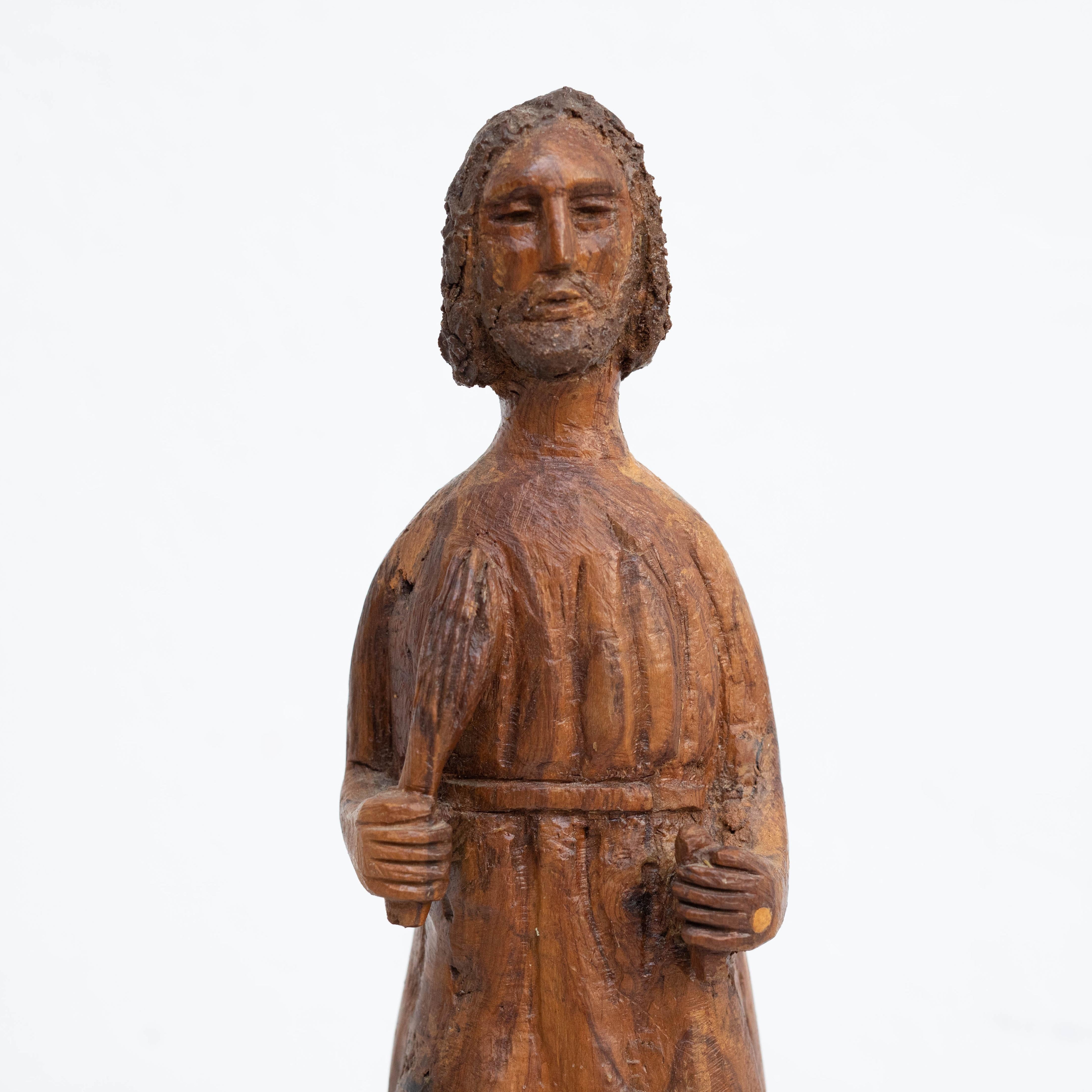 Traditional Wooden Pastoral Art Saint Sculpture In Good Condition In Barcelona, Barcelona
