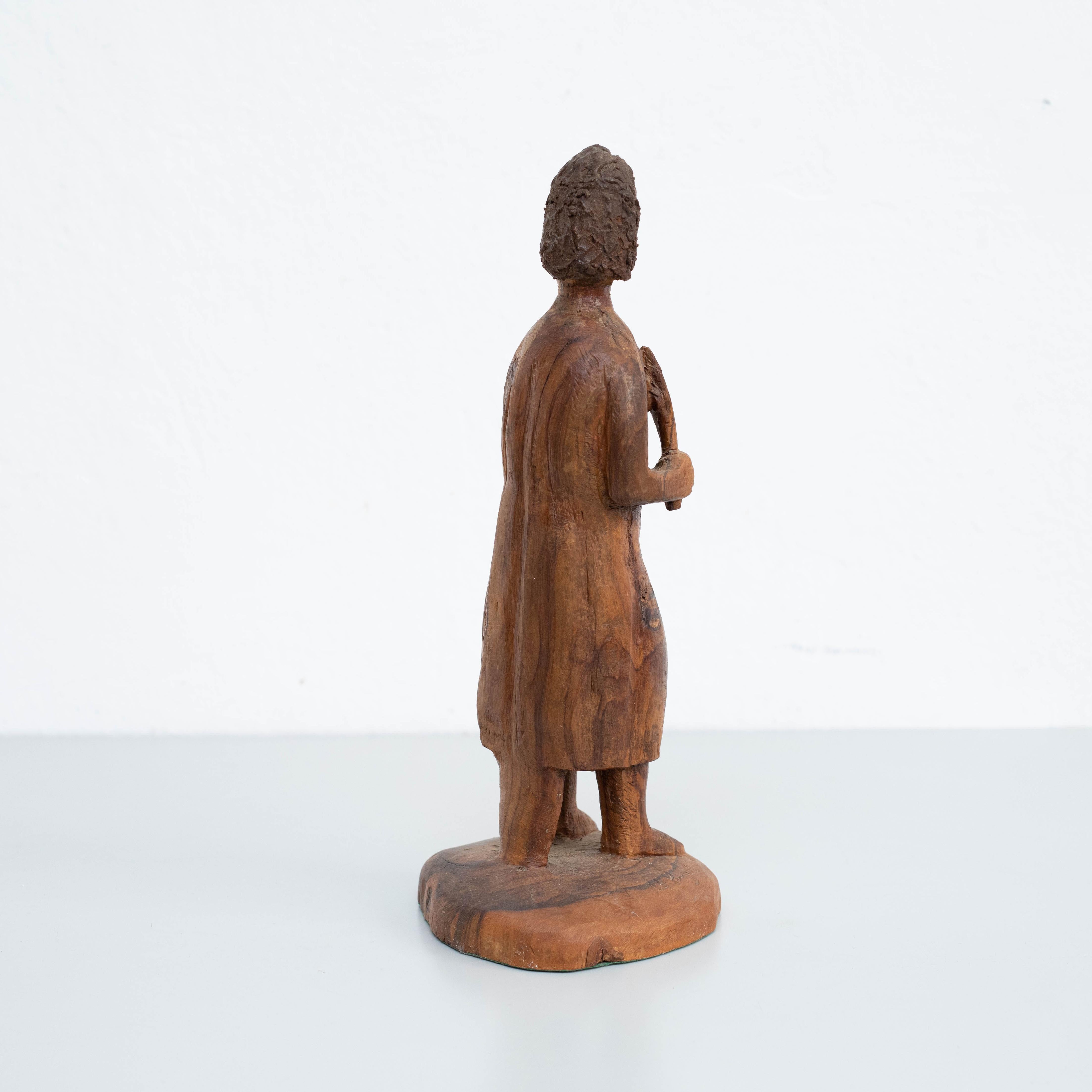 Contemporary Traditional Wooden Pastoral Art Saint Sculpture