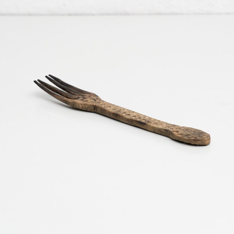 Early 20th Century Traditional Wooden Pastoral Primitive Hand Carved Fork For Sale