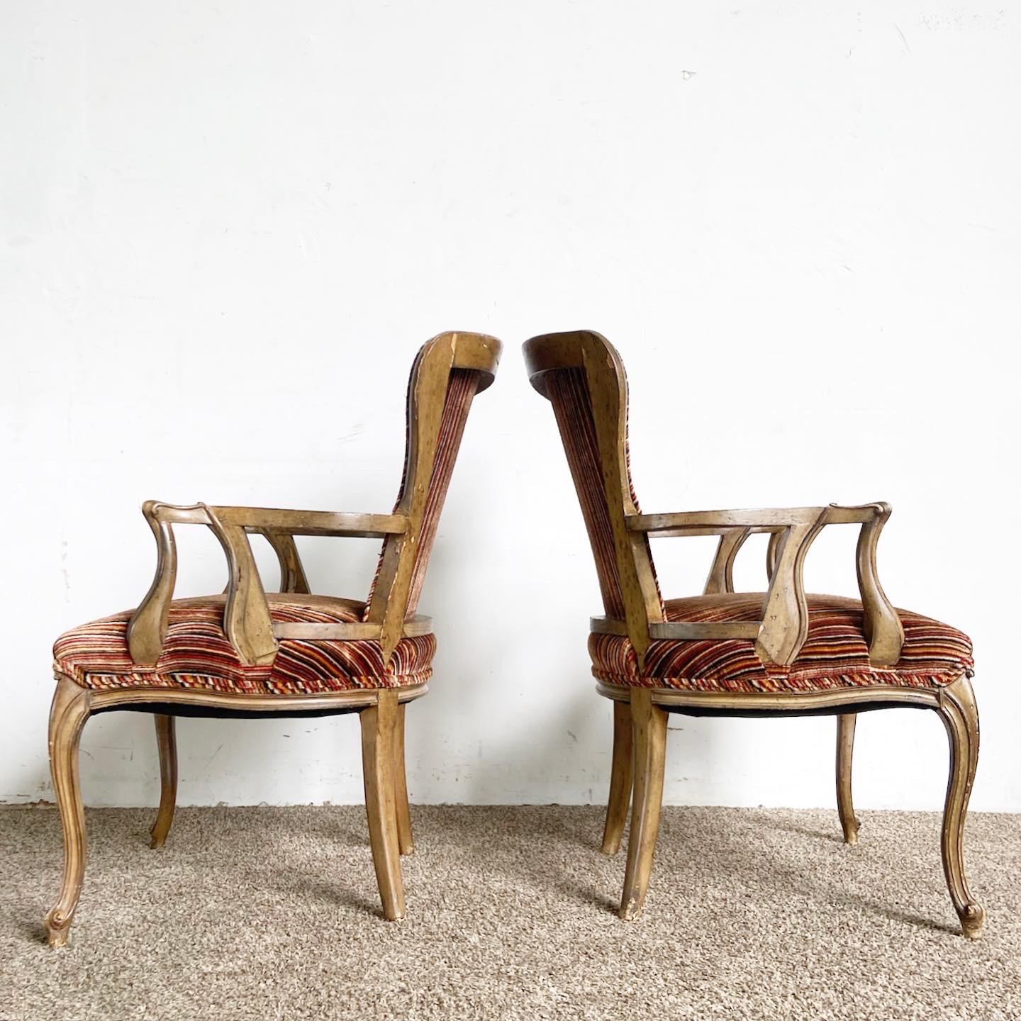 American Traditional Wooden Retro Fabric Arm Chairs - a Pair For Sale