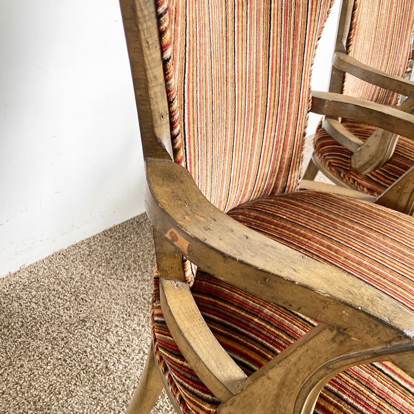 Late 20th Century Traditional Wooden Retro Fabric Arm Chairs - a Pair For Sale