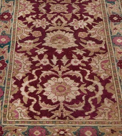 Traditional Wool Antique Burgundy Floral Indian Agra Runner