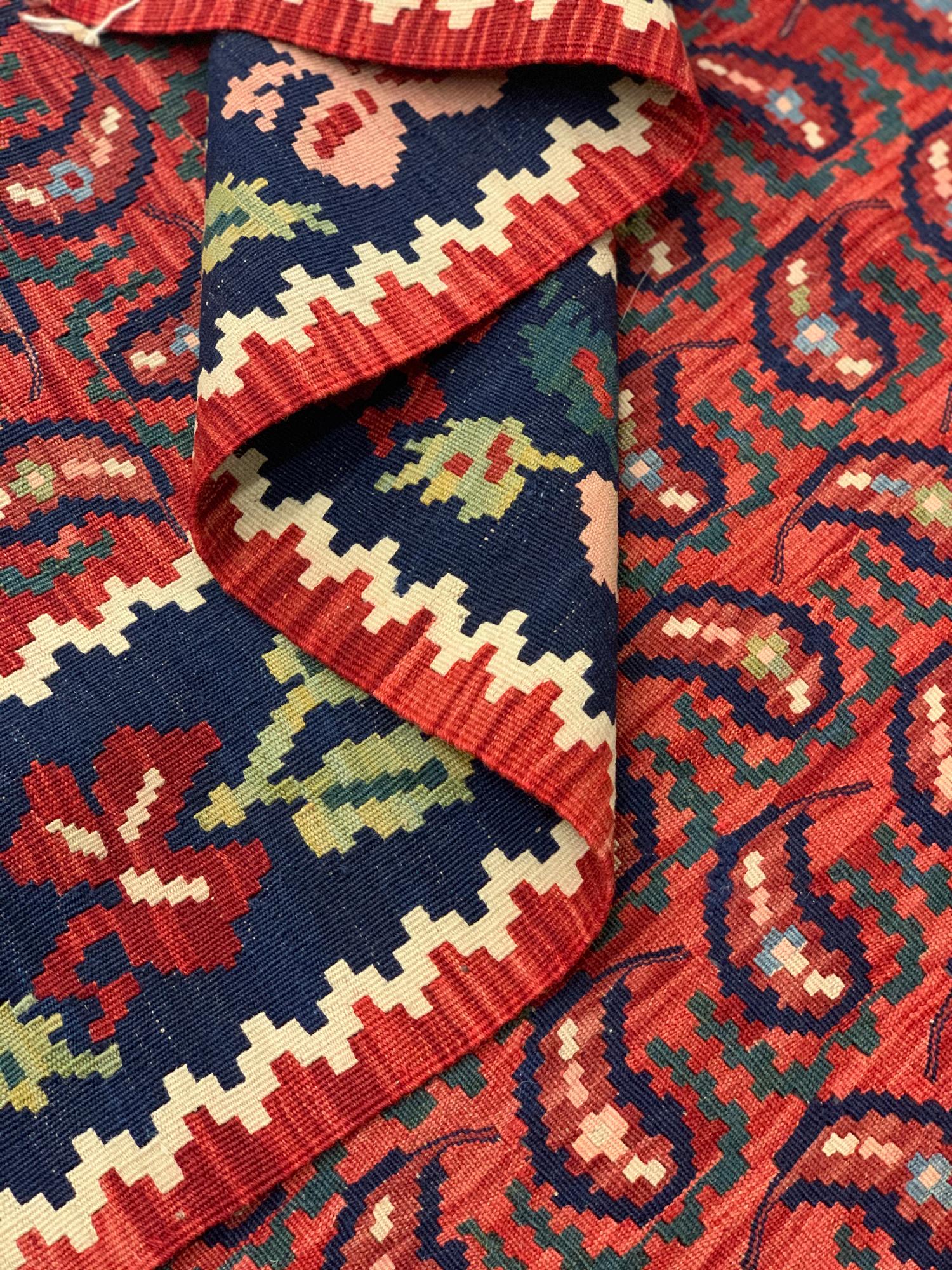 Traditional Wool Antique Carpet Caucasus Karabagh Kilim Rug For Sale 2