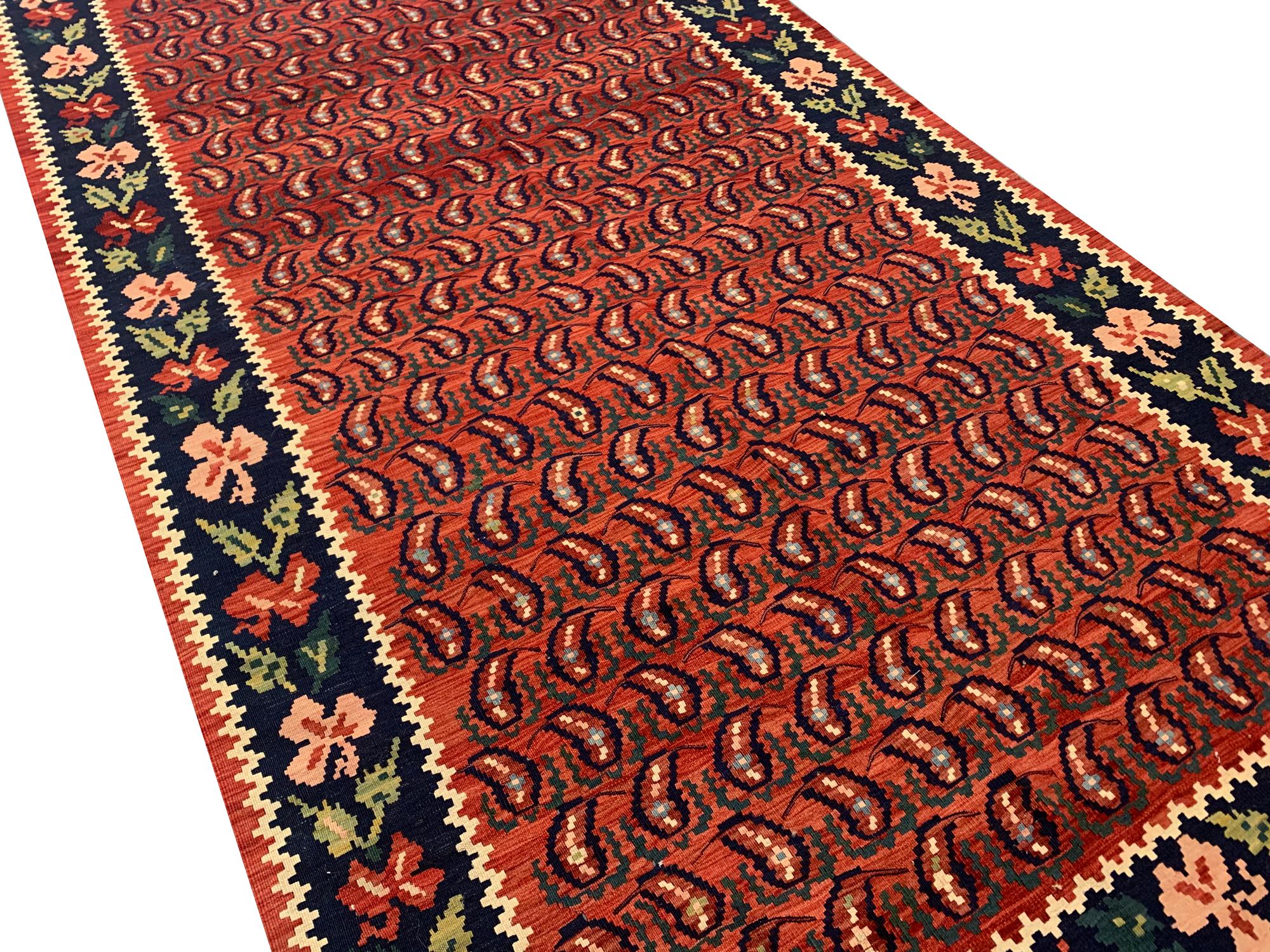 Tribal Traditional Wool Antique Carpet Caucasus Karabagh Kilim Rug For Sale