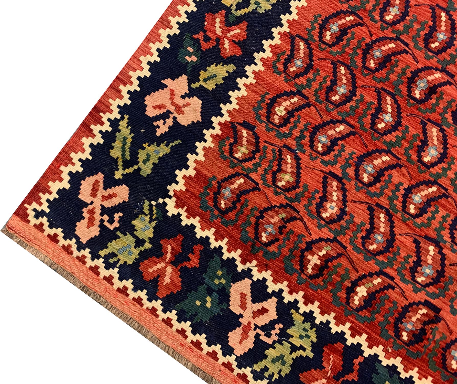 Azerbaijani Traditional Wool Antique Carpet Caucasus Karabagh Kilim Rug For Sale