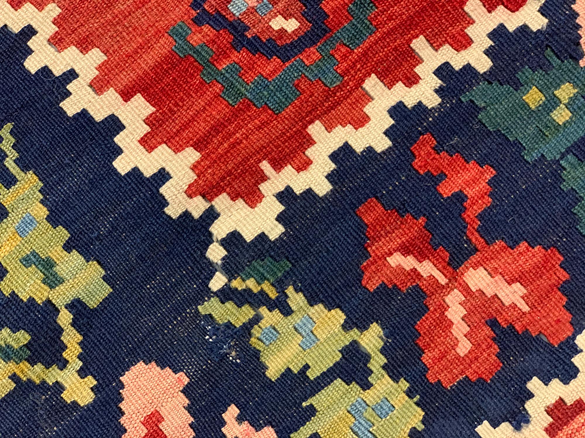20th Century Traditional Wool Antique Carpet Caucasus Karabagh Kilim Rug For Sale
