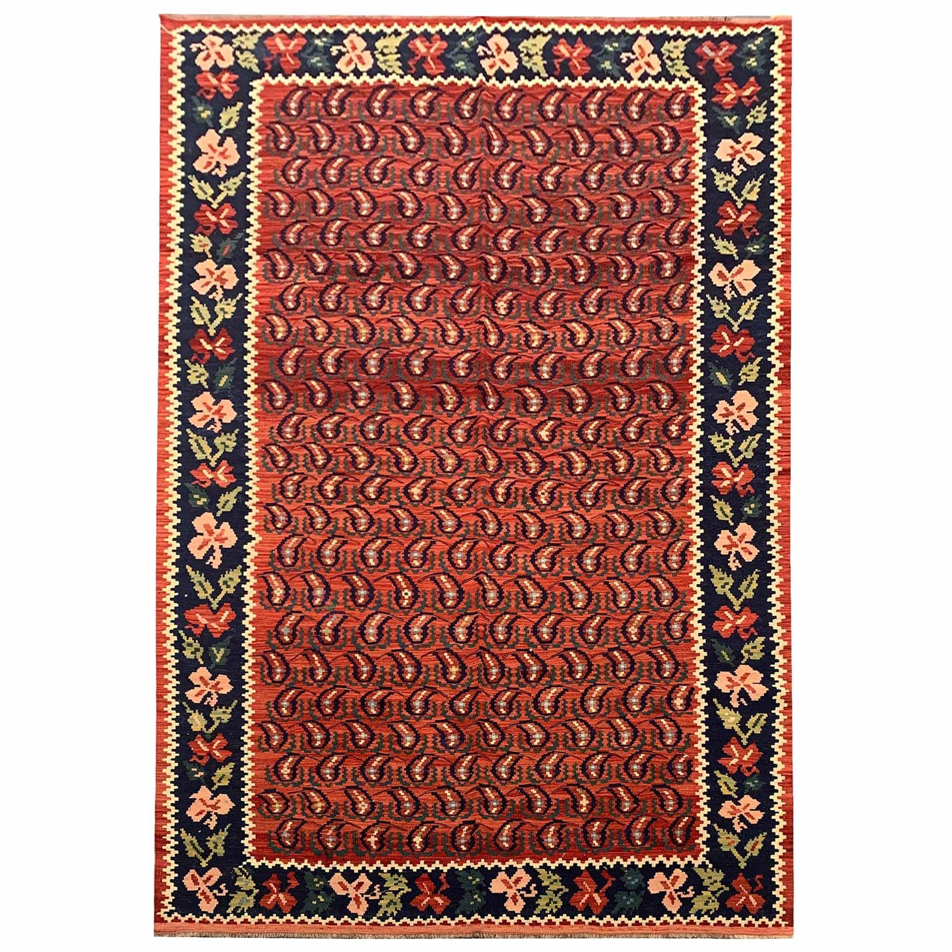 Traditional Wool Antique Carpet Caucasus Karabagh Kilim Rug