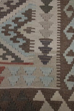 Traditional Wool Kilim Grey Brown Kilim Rug Geometric Modern Area Rug