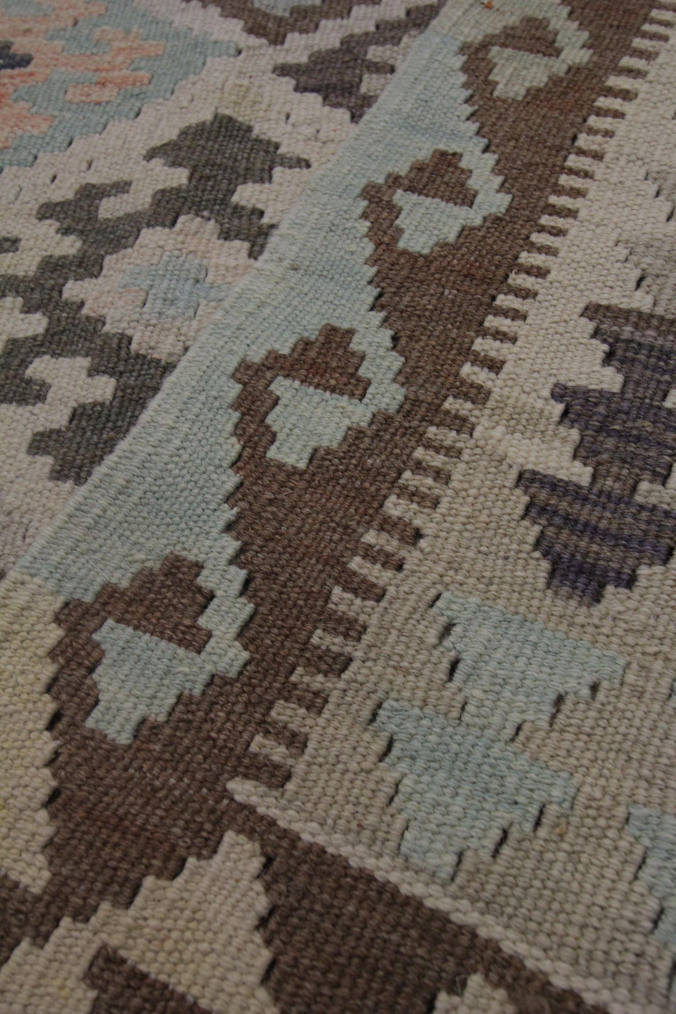 Afghan Traditional Wool Kilim Grey Brown Kilim Rug Geometric Modern Area Rug For Sale
