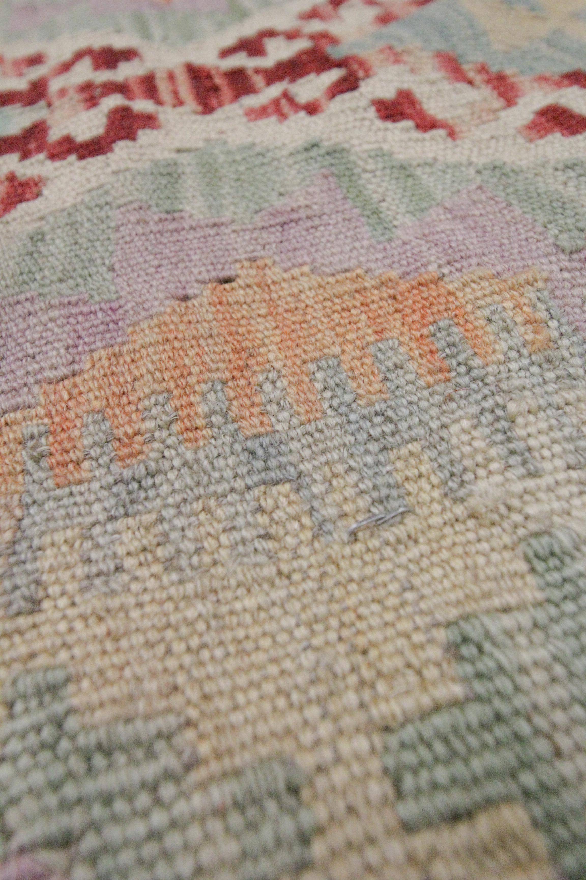 Traditional Wool Kilim Rug Cream Oriental Rug Handmade Carpet Geometric 4
