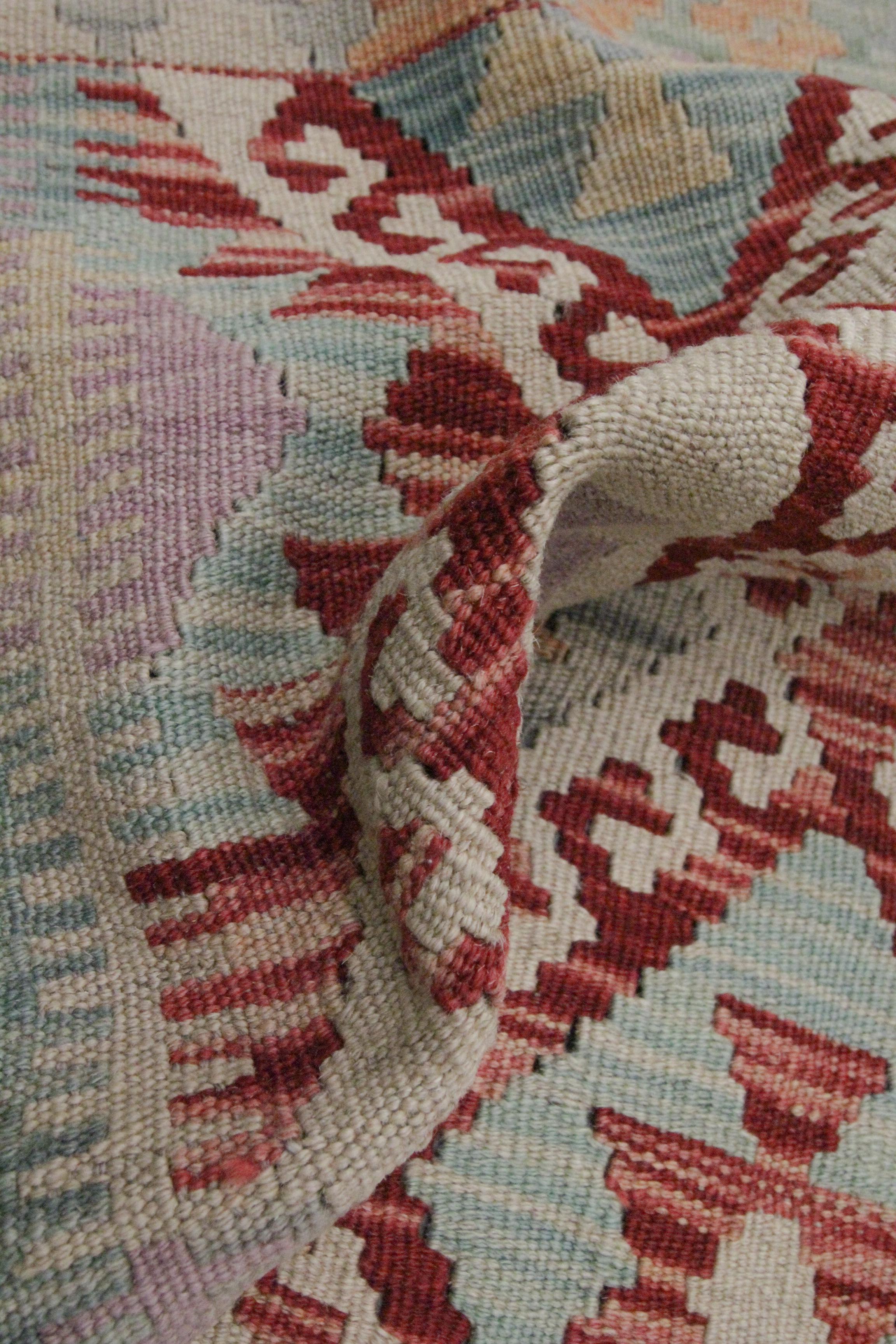 Traditional Wool Kilim Rug Cream Oriental Rug Handmade Carpet Geometric 5