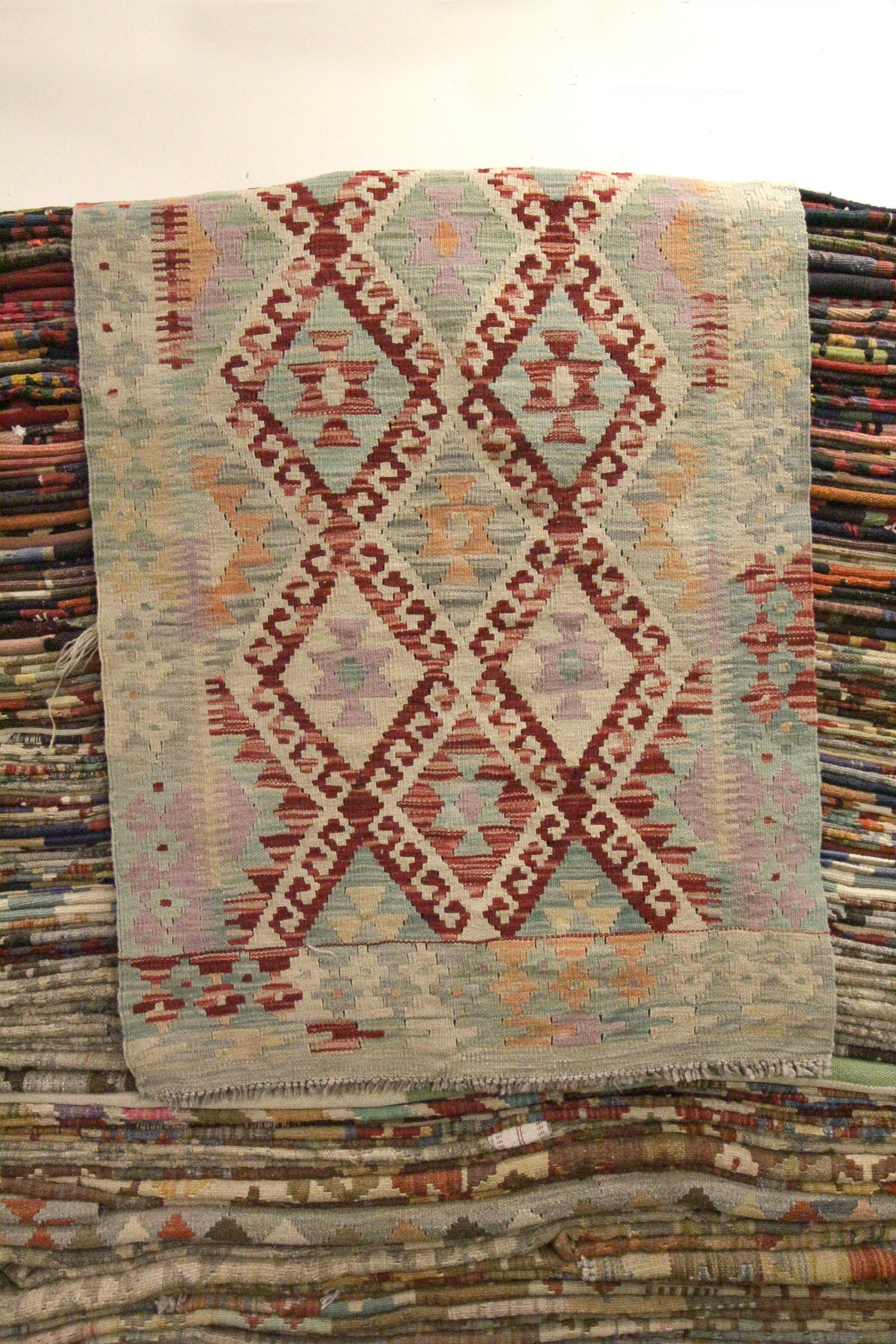 Traditional Wool Kilim Rug Cream Oriental Rug Handmade Carpet Geometric 6
