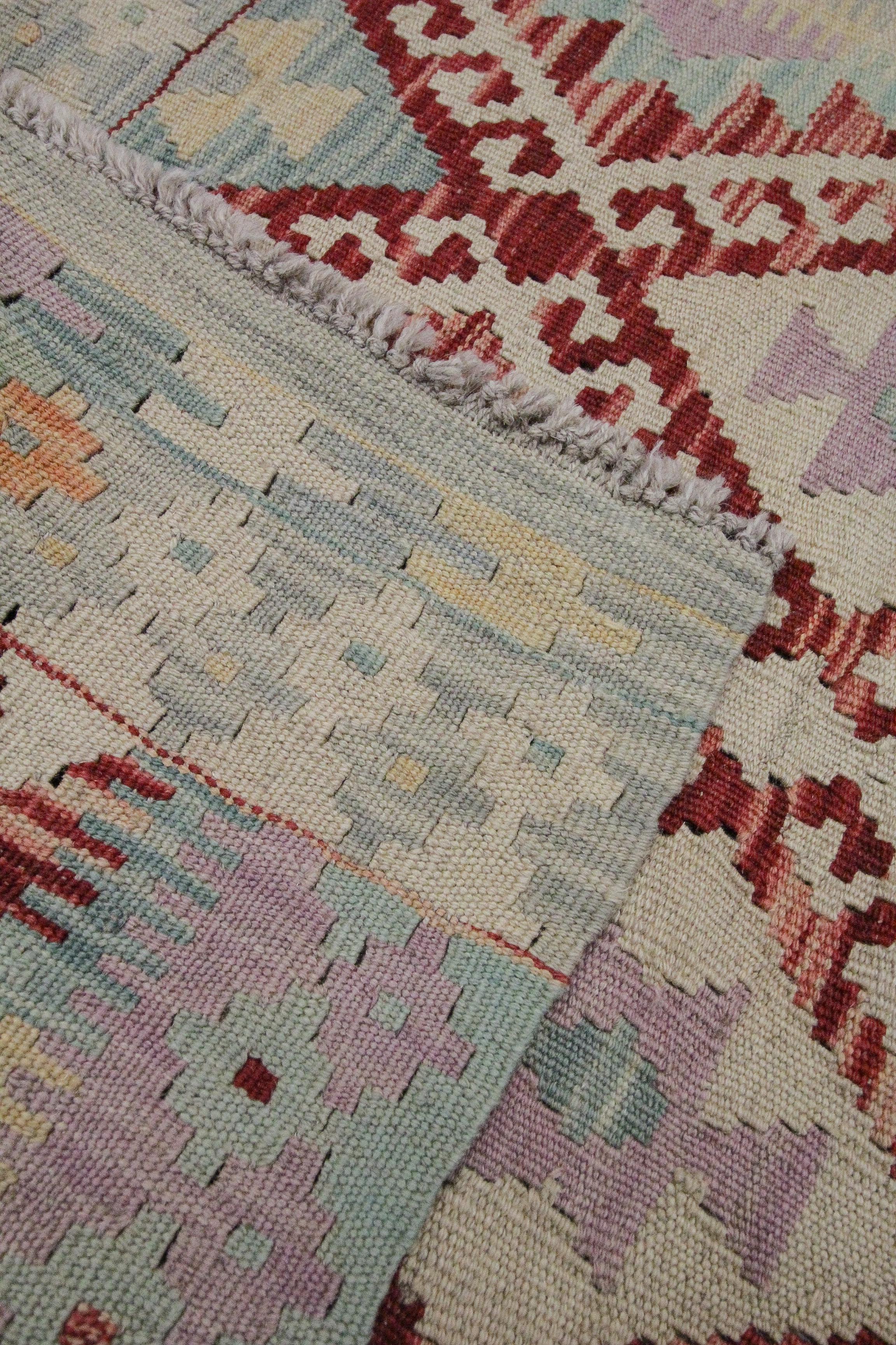 Traditional Wool Kilim Rug Cream Oriental Rug Handmade Carpet Geometric 2