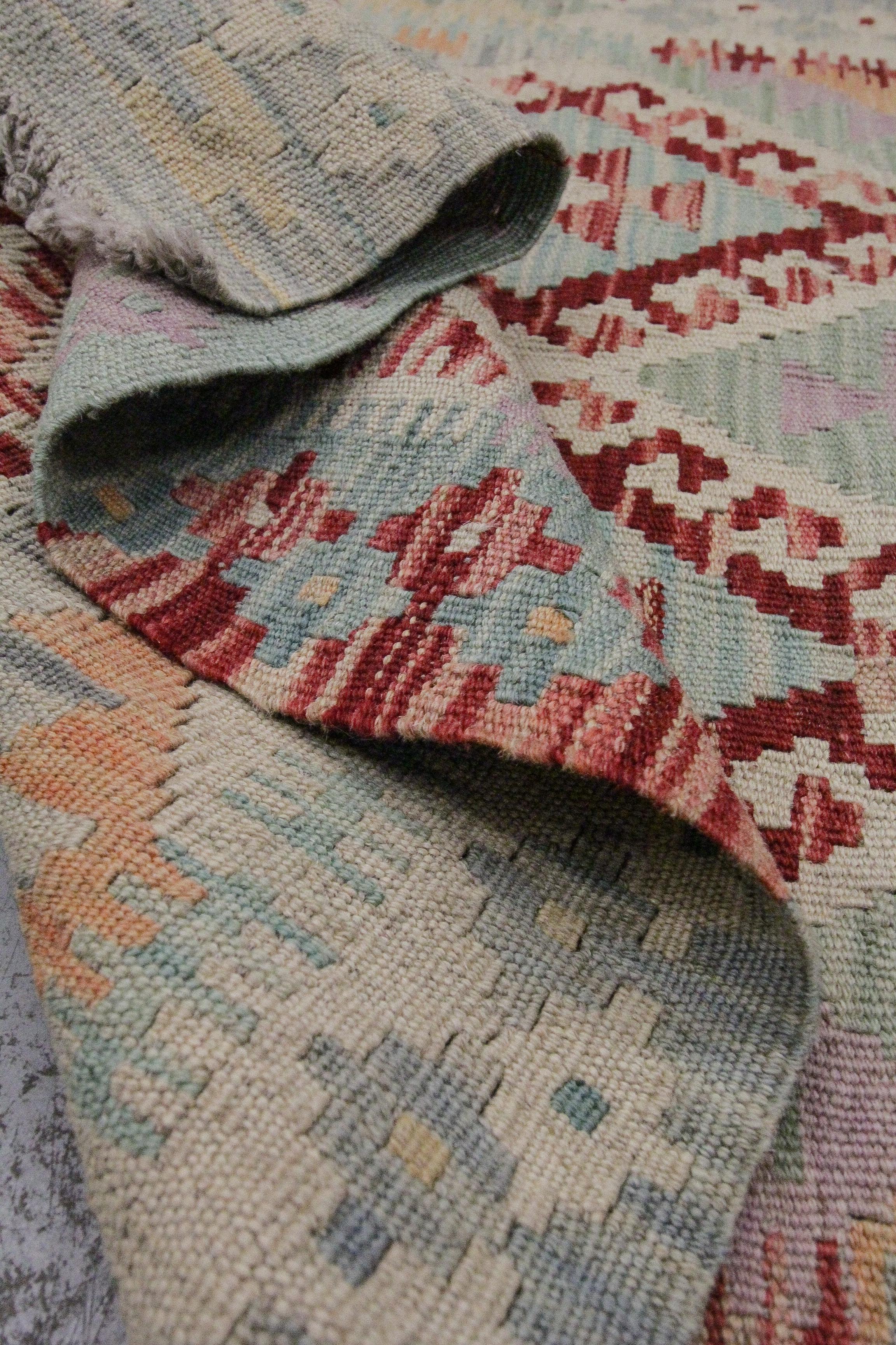 Traditional Wool Kilim Rug Cream Oriental Rug Handmade Carpet Geometric 3