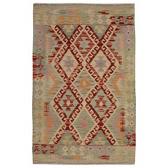 Oriental Rug Handmade Carpet Traditional Wool Kilim Rug Cream Geometric