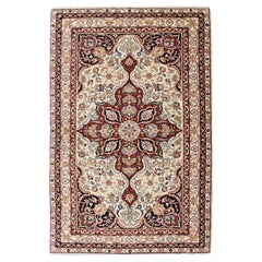 Traditional Wool Mohtasham Medallion Carpet, Red, Ivory, and Blue, 4
 x 6
