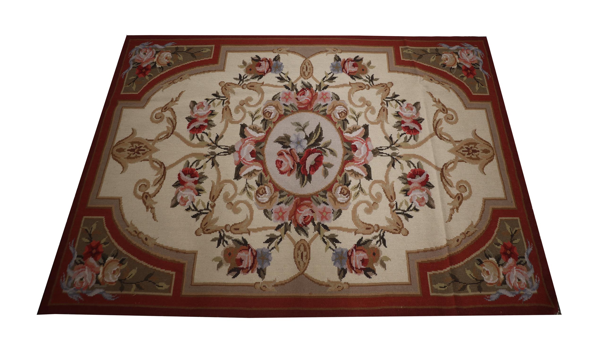 On the lookout for a new carpet to enhance your living room or bedroom? This Beautiful needlepoint could make the perfect accessory. This wool needlepoint is a traditional textile woven by hand. The central design has been woven on a simple cream