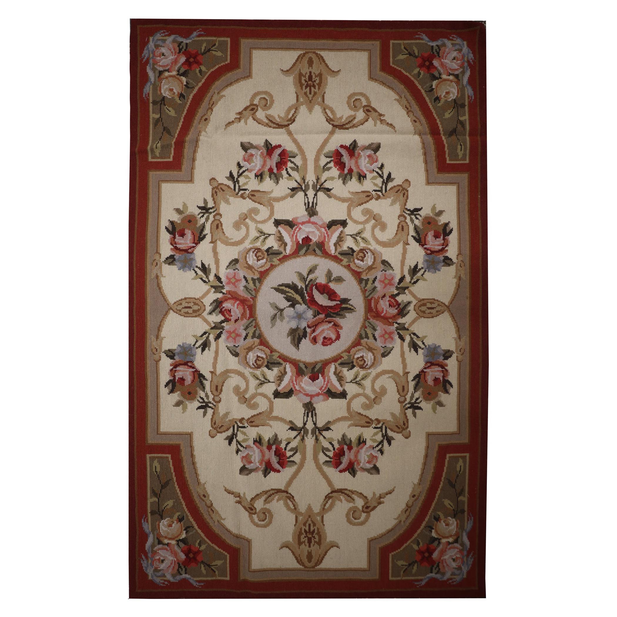 Traditional Wool Needlepoint Tapestry Rug, Floral Carpet Area Rug For Sale