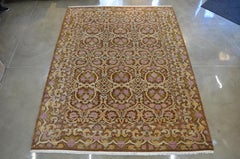 Traditional Wool Persian Rug 8x10, Brown Pink Ivory Floral Lattice Garden Design