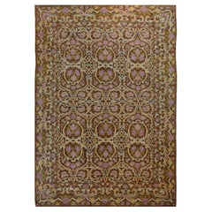 Traditional Wool Persian Rug 8x10, Brown Pink Ivory Floral Lattice Garden Design
