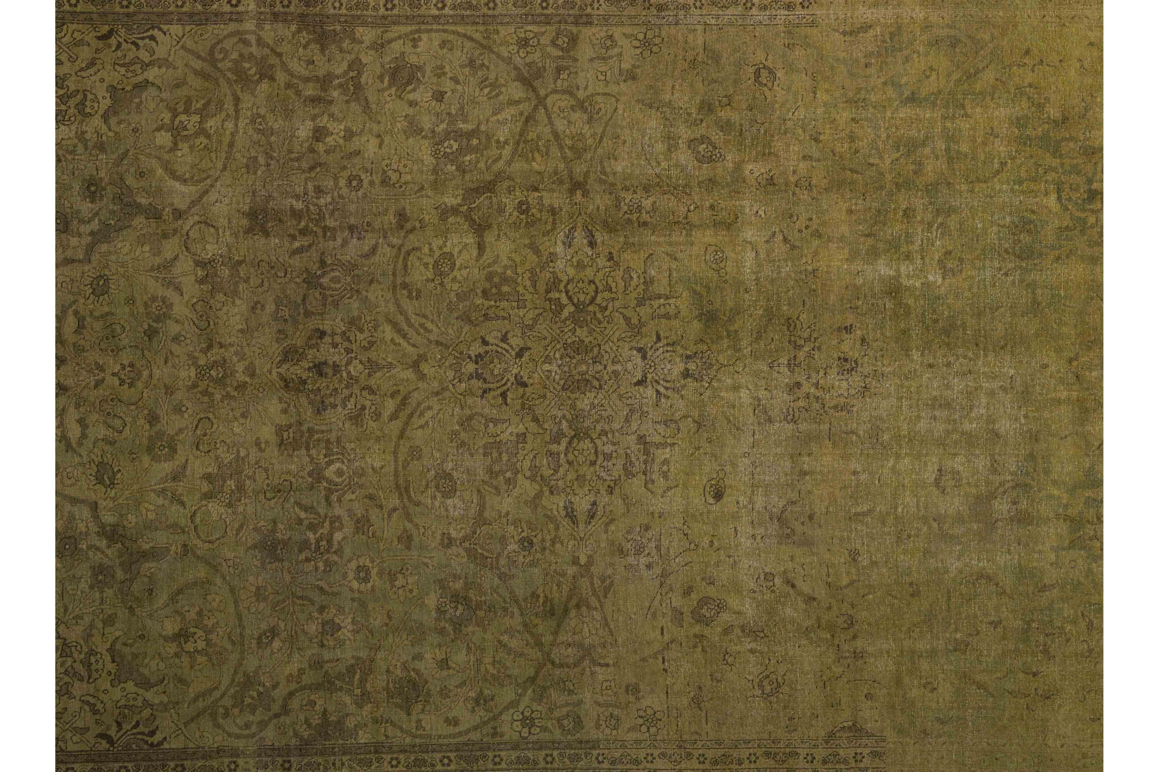 Traditioneller Wollteppich, 9 ft× 12 ft, gedämpftes Oliv und erdiges Braun im Angebot 4