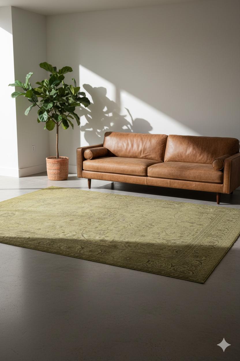 Traditioneller Wollteppich, 9 ft× 12 ft, gedämpftes Oliv und erdiges Braun (Tabriz) im Angebot